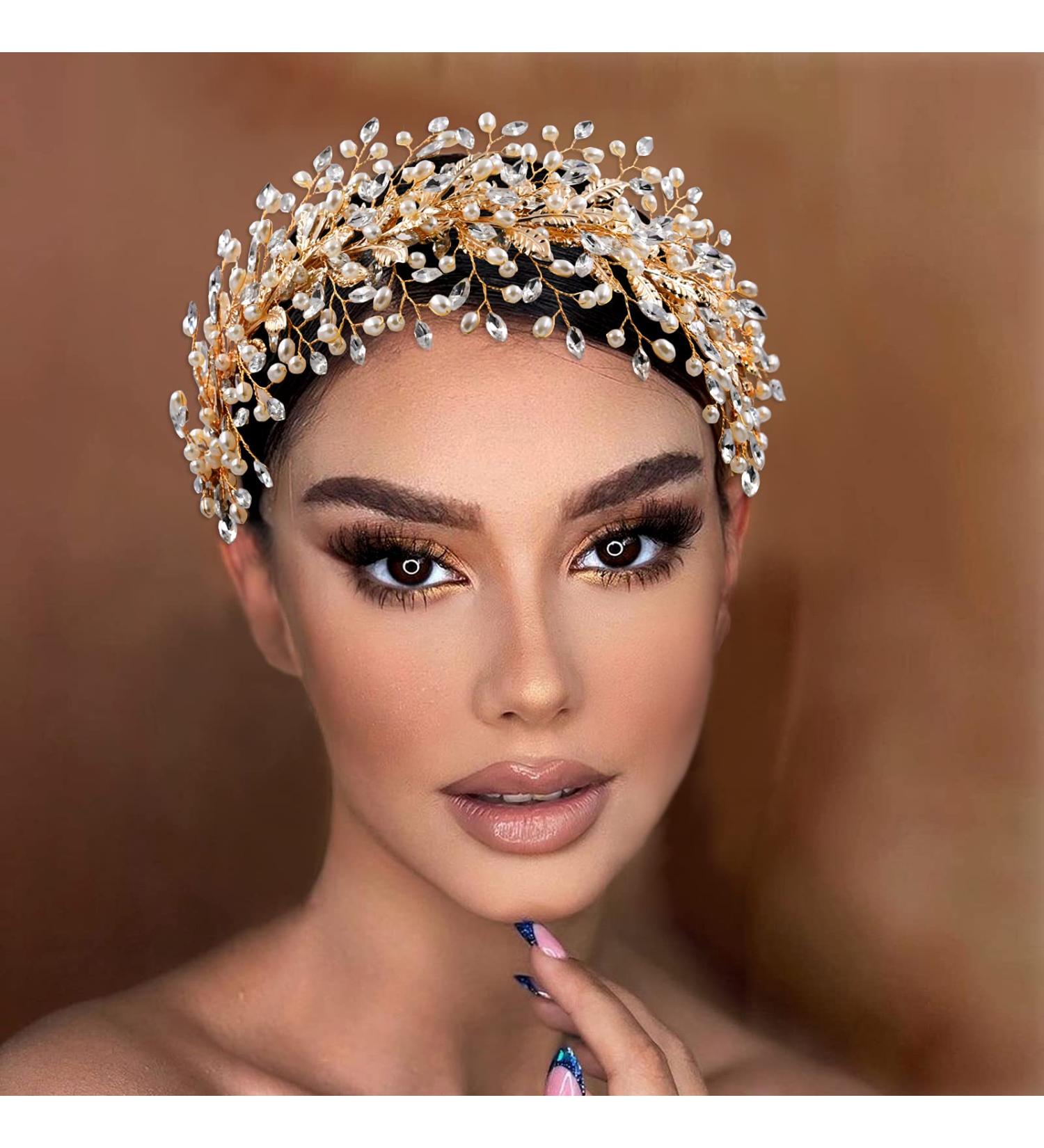 ZHENM Rhinestone Wedding Hair Band Bridal Headband - Golden | Wedding Hair Accessories for Brides - Buy Online on GoSupps.com