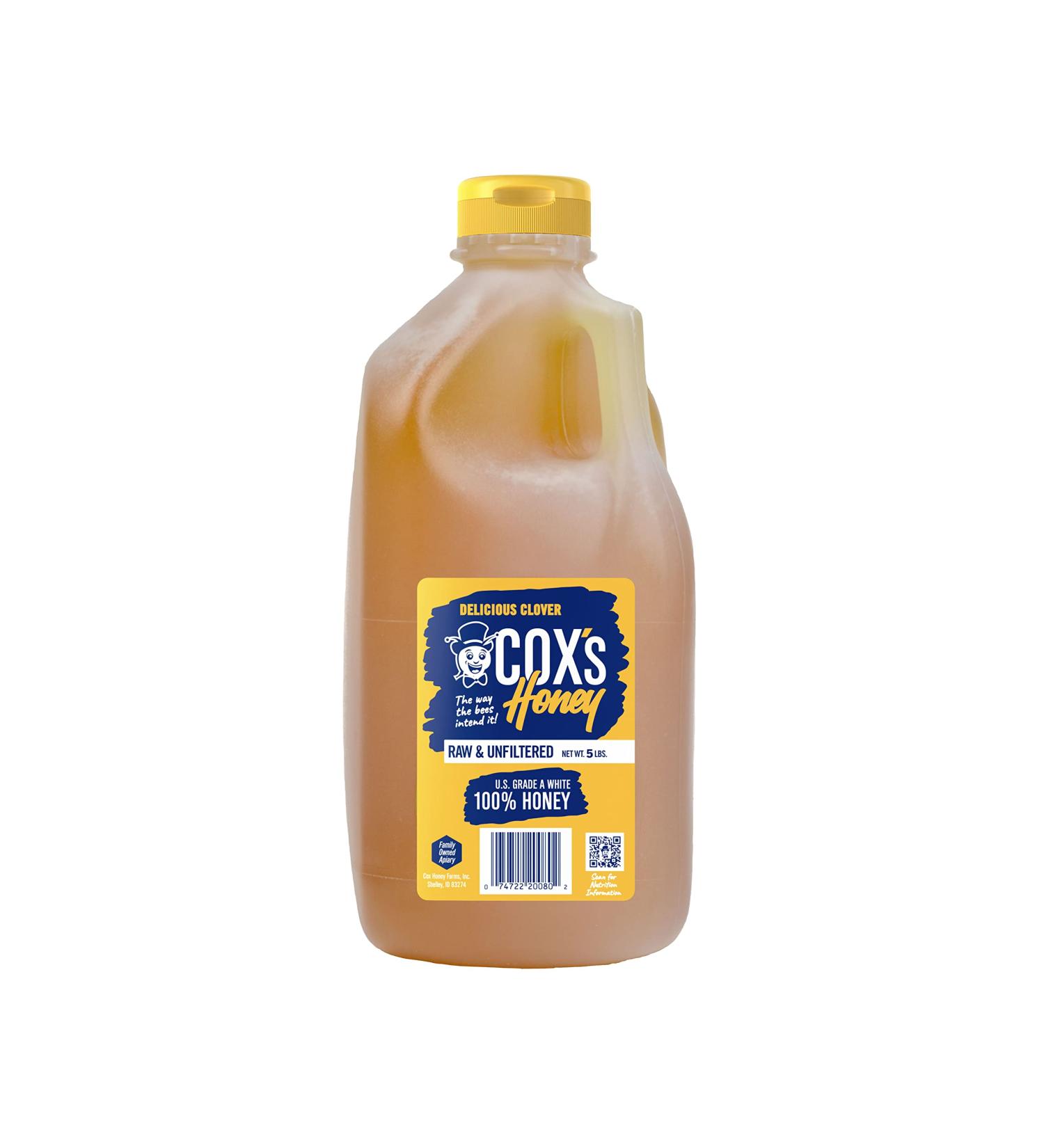 Cox's Honey 100% Pure Raw Unfiltered Clover Honey 5 lbs Jug | Family Owned Apiary, Rich in Nutrients | 5 Pound Pack - Buy Online on GoSupps.com