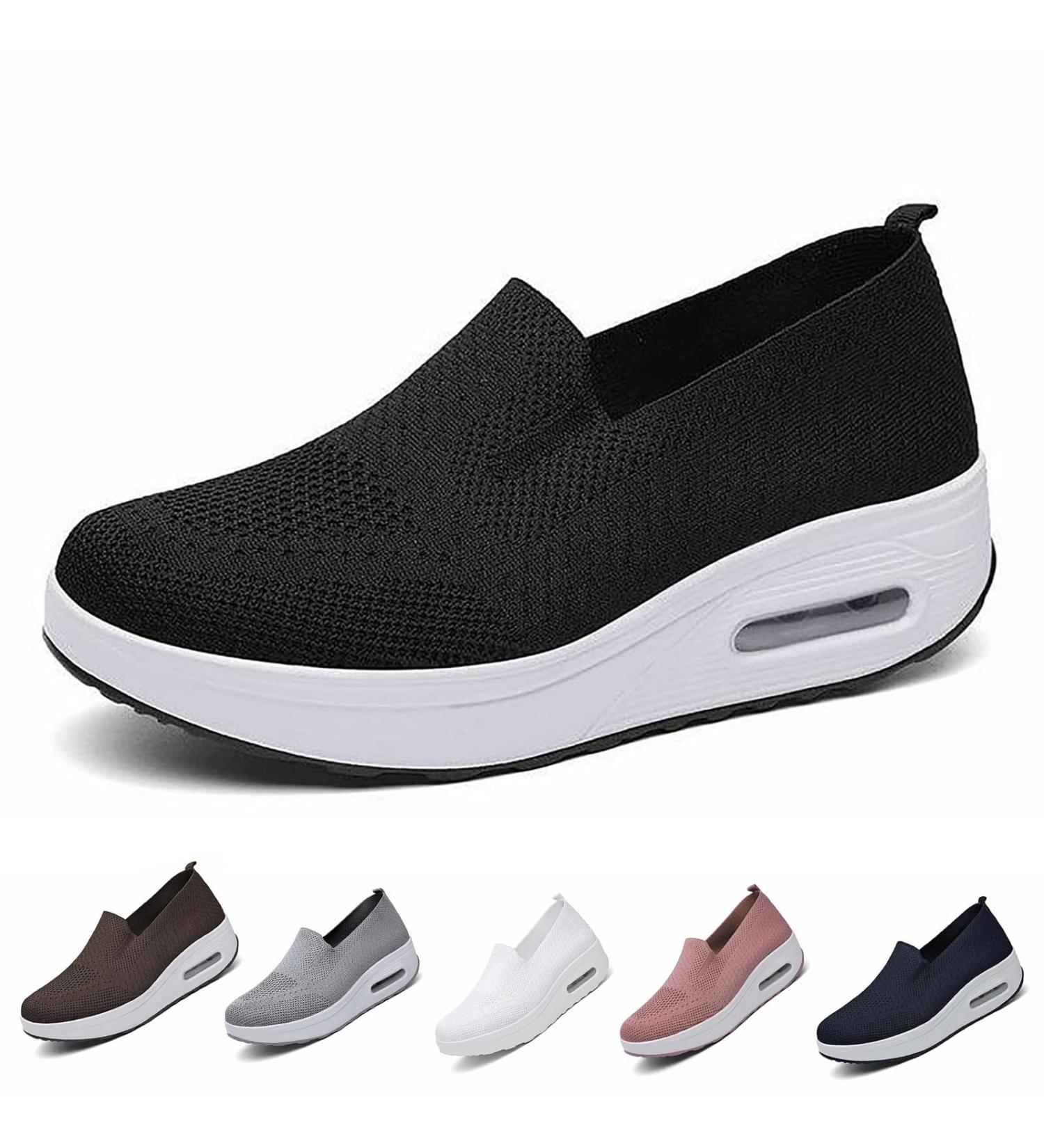 lkujiop Women's Orthopedic Sneakers - Arch Support Sandals for Diabetic Walking - Air Cushion Slip-On Shoes (Black, Size 6) - Buy Online on GoSupps.com