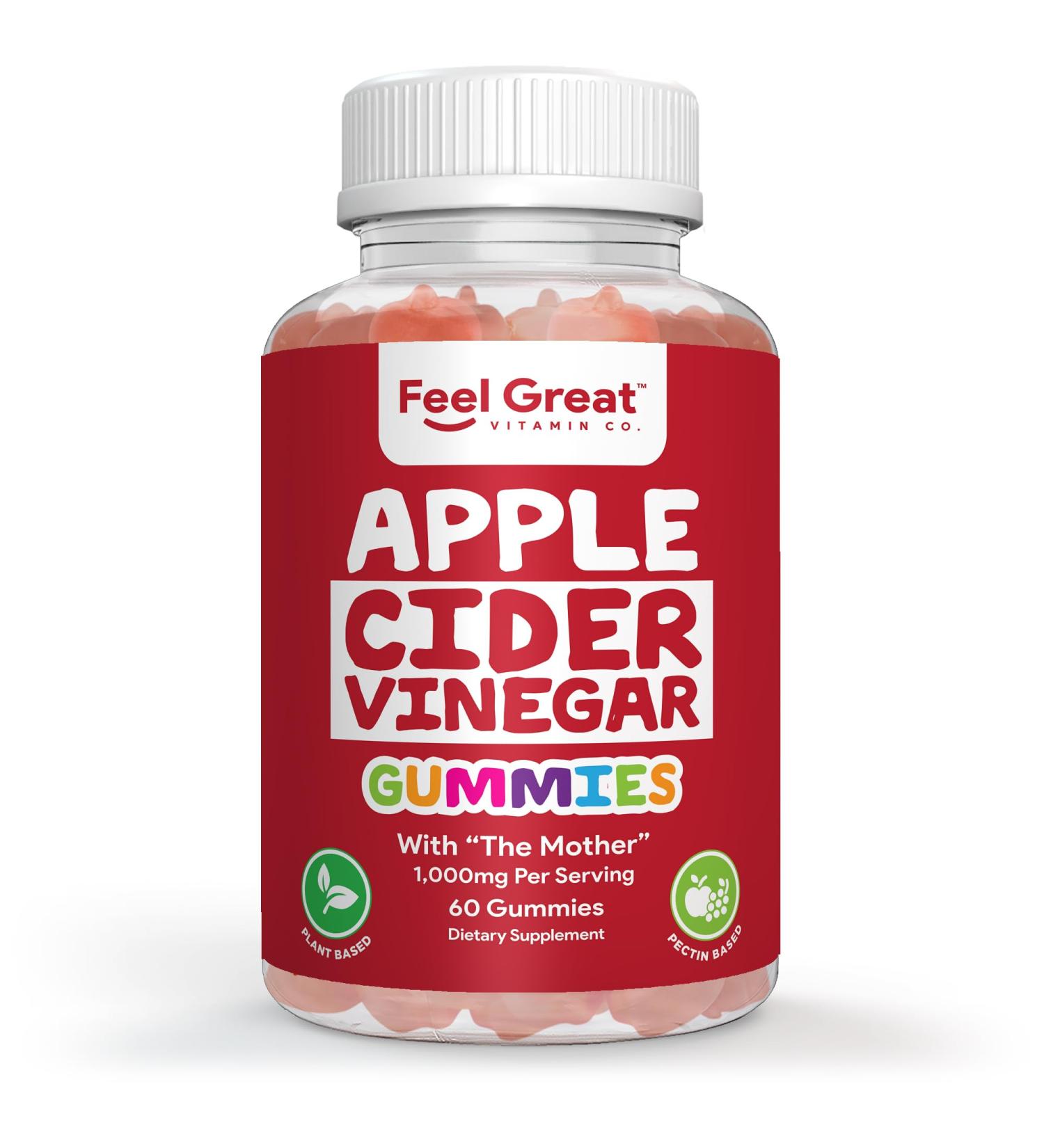 Feel Great Vitamins Apple Cider Vinegar Gummies ACV with The Mother for Digestive Support & Daily Wellness Vegan, Non-GMO, 60 Gummies Apple Cider Gummies - Buy Online on GoSupps.com