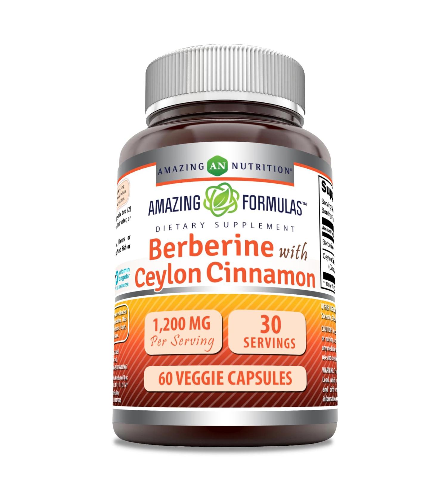 Amazing Formulas Berberine with Pure Ceylon Cinnamon 1200 Mg Per Serving | Premium Complex Supplement | Veggie Capsules | Non-GMO | Gluten Free | Made in USA (1 Pack 60 Count) - Buy Online on GoSupps.com