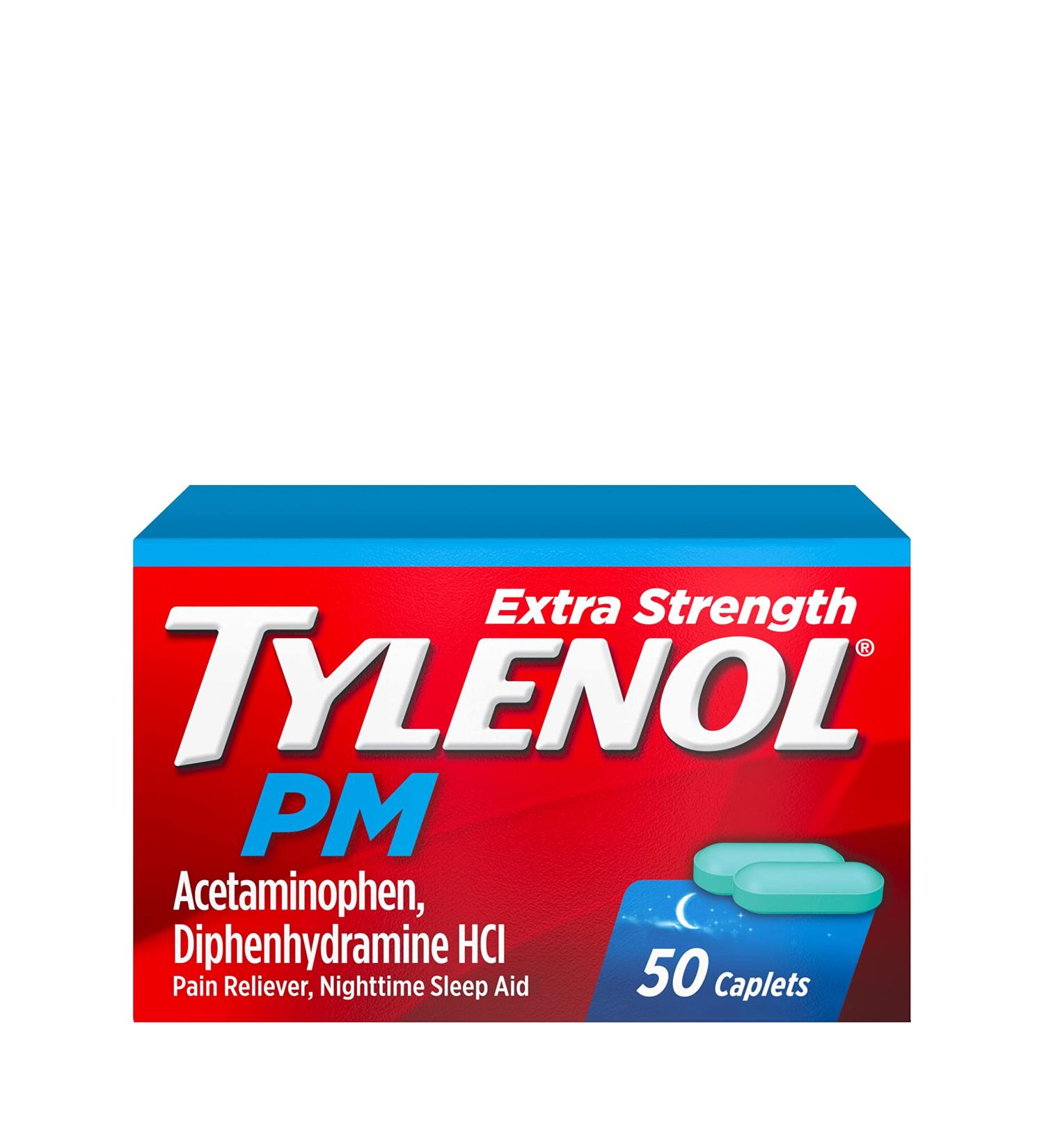 Tylenol PM Extra Strength Caplets - 500mg Acetaminophen & 25mg Diphenhydramine for Nighttime Pain Relief - Non-Habit Forming - 50 ct - Buy Online on GoSupps.com
