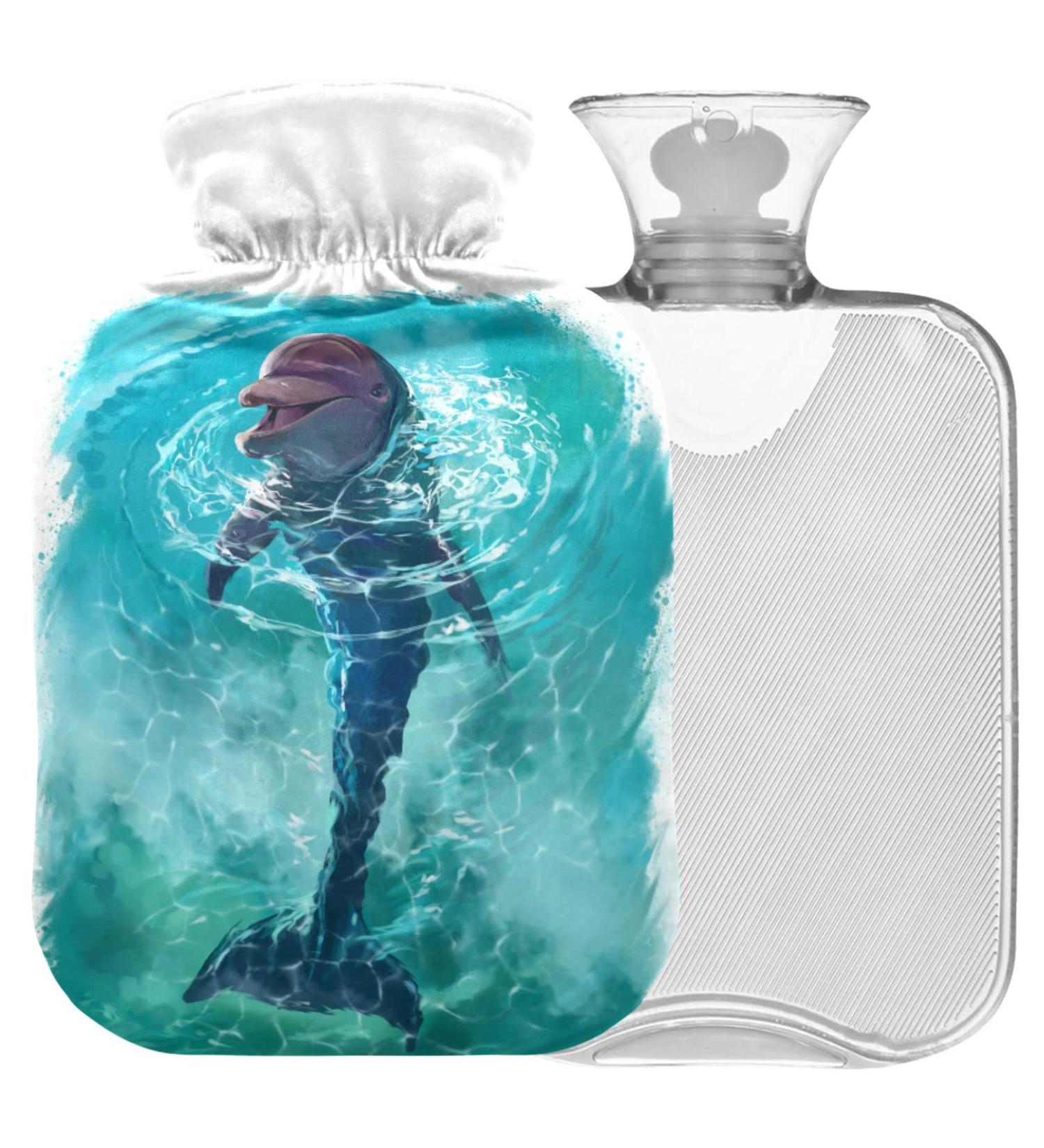 Buy Naanle Watercolor Dolphin Hot Water Bottle - 2L Transparent Large Heat & Cold Therapy Bottle for Pain Relief | Ideal for Bed Hands & Feet - Buy Online on GoSupps.com