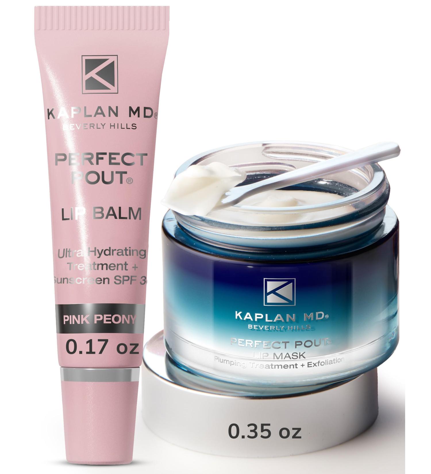 KAPLAN MD Perfect Pout Duo Lip Mask (0.5 oz.) & Lip Balm 0.17 oz. - Complete Anti-Aging Skin Care for Lips Pink Peony Duo - Buy Online on GoSupps.com