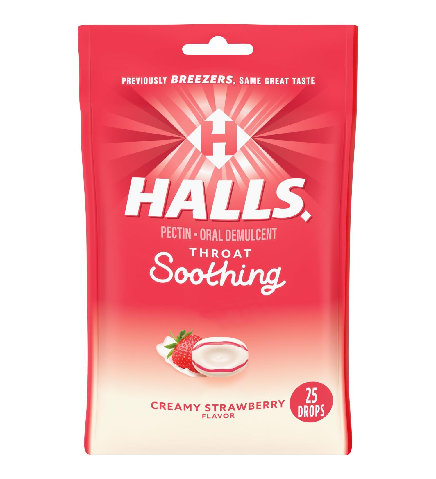 HALLS Throat Soothing Creamy Strawberry Drops - 25 Count | International Shipping Available - Buy Online on GoSupps.com