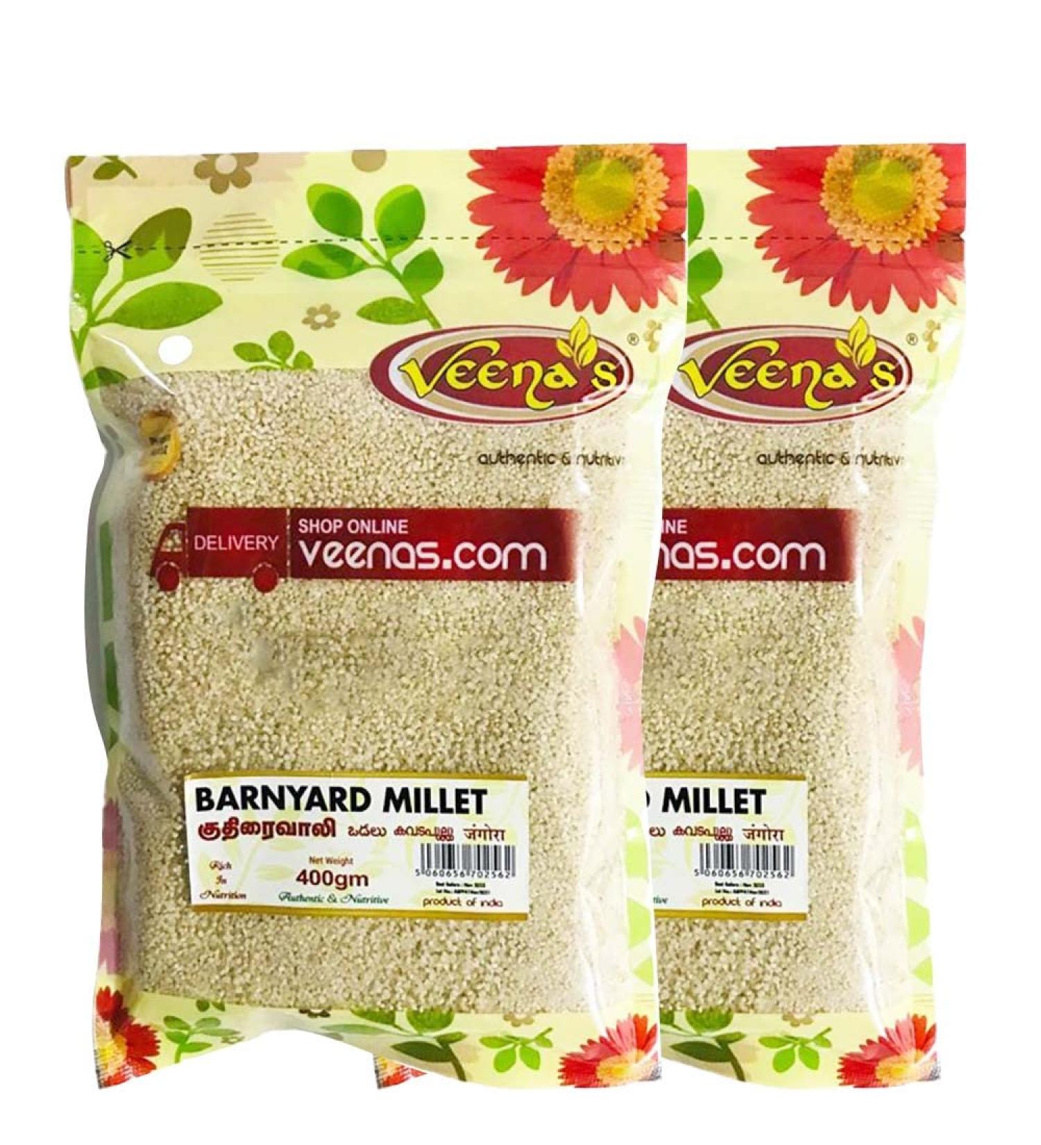 Veenas | Barnyard Millets | Barnyard Millet (Kuthiravalli) | Indian Origin | Raw GMO Free Vegan High Fibre | 400gm |Pack of 2