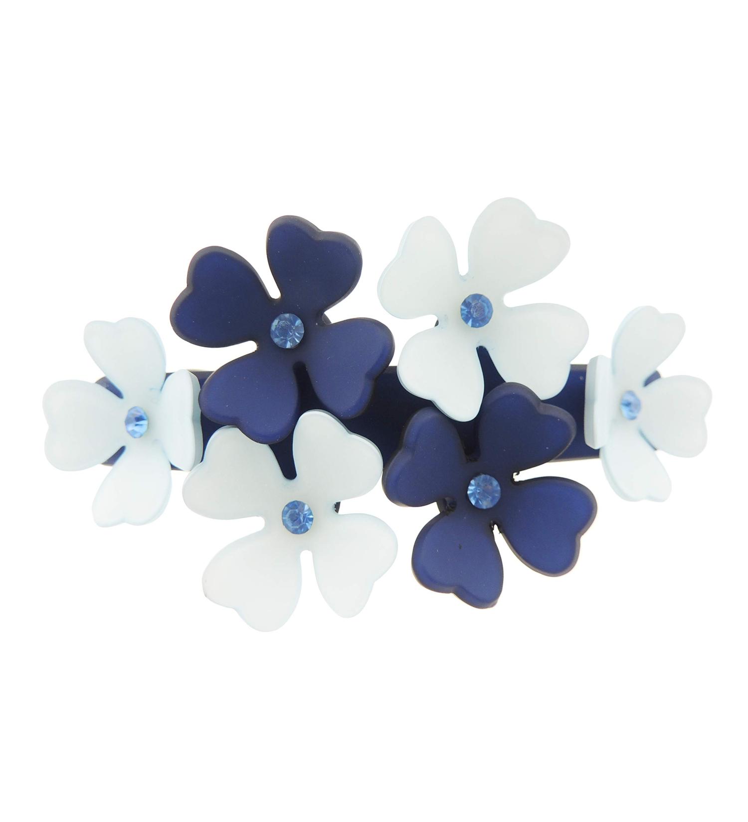 Womens Girls Diamante Crystal Stone Wedding Birthday Party Bridal Wedding Ponytail Fine Hair Accessories Occasion Barrette Hairpin Grip French Spring Clip 3D Daisy Flowers Floral Bouquet (Navy Blue)