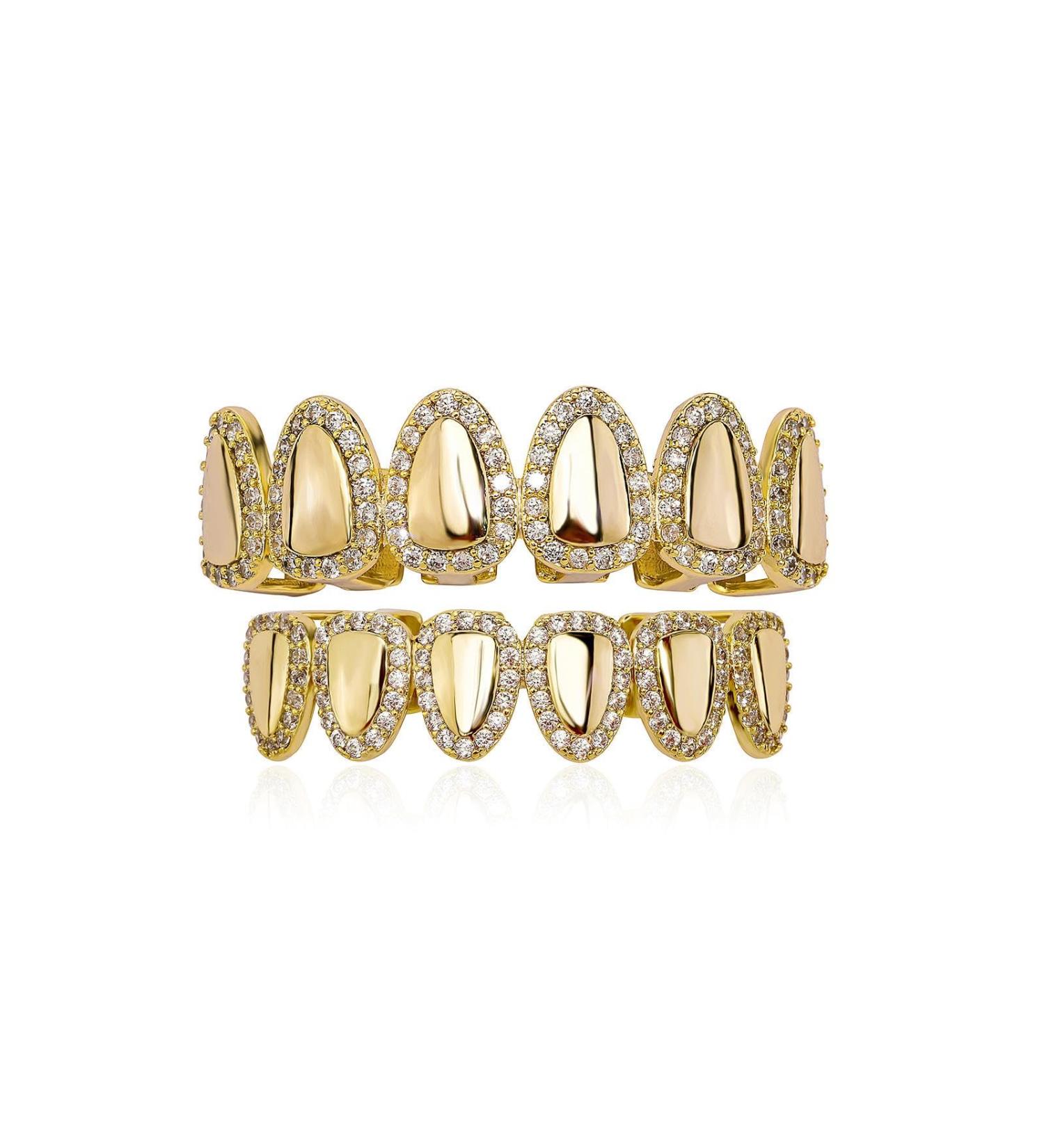 Vampire Grills Mirrored Love Large Gold Teeth with Iced Out Zircon Halloween Cosplay Party Tooth Hiphop Rapper Gift for Women Men - Buy Online on GoSupps.com