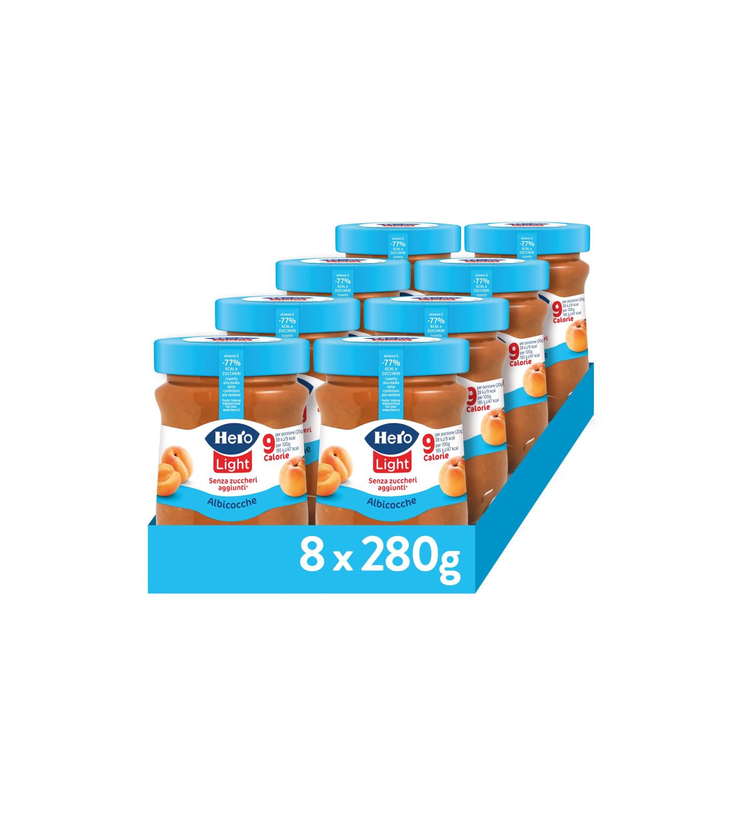 Hero Light Apricot Jam 8 x 280g jars extra jam and preserves high-quality fruit no preservatives or artificial colors very few calories per serving - Buy Online on GoSupps.com