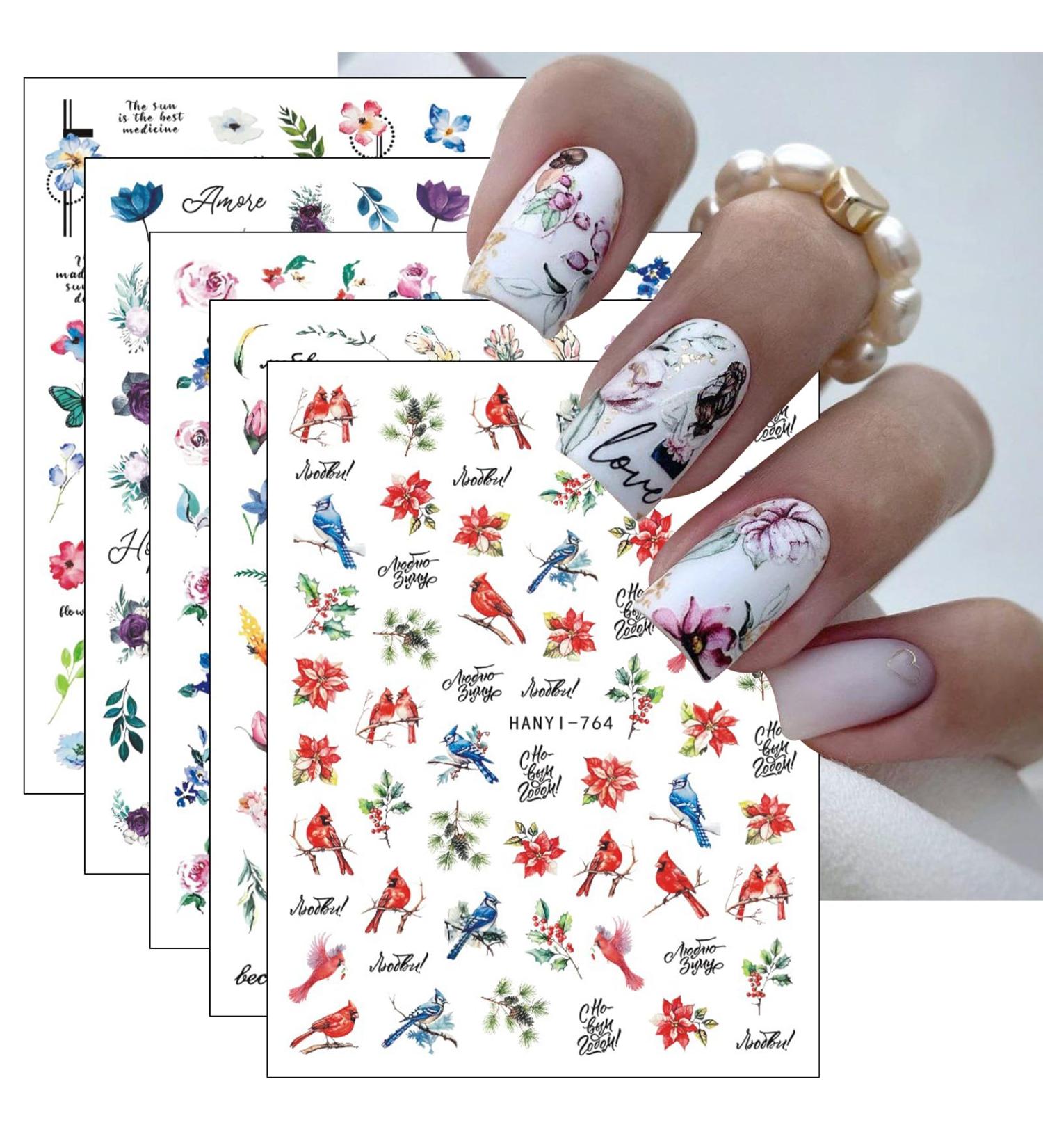JMEOWIO 9 Sheets Flower Nail Art Stickers Decals Self-Adhesive Spring Summer Colorful Floral Nail Supplies Nail Art Design Decoration Accessories - Buy Online on GoSupps.com
