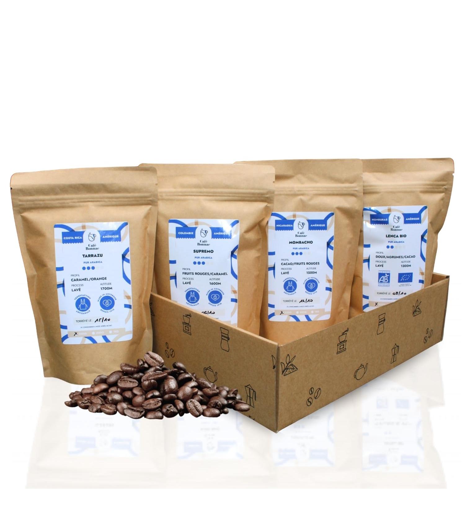 Caf Bonnac Coffret D couverte Caf s d Am rique Caf en Grain 4x250g 100% Arabica Costa Rica Honduras Nicaragua & Colombie Torr faction Artisanale Fran aise Id e Cadeau - Buy Online on GoSupps.com