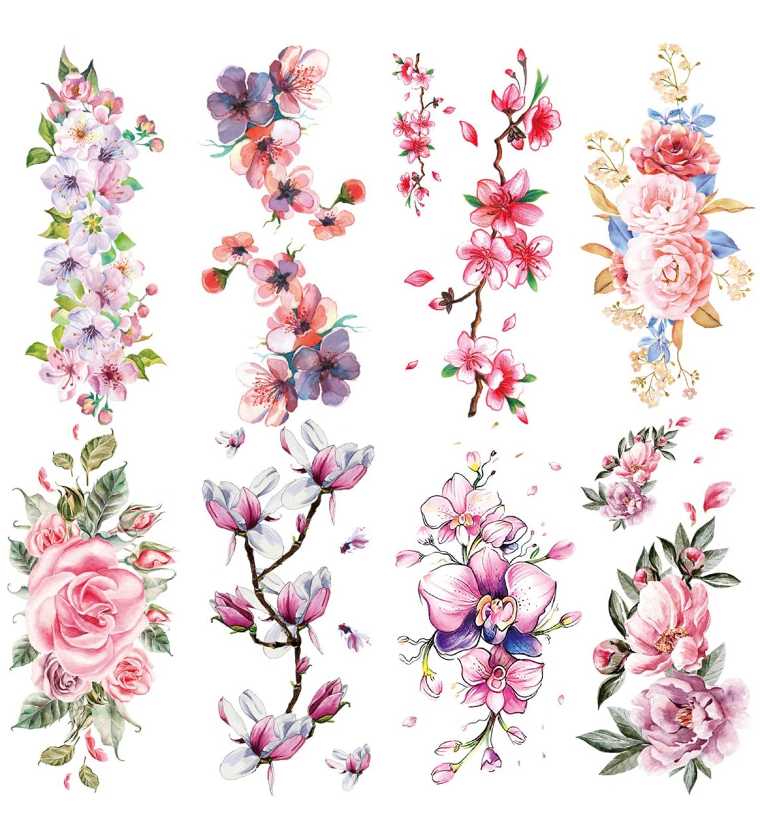 Oottati 8 Sheets Pink Flower Rose Waterproof Temporary Tattoo Stickers | Stylish & Long-Lasting Arm Jewelry for Women - Buy Online on GoSupps.com
