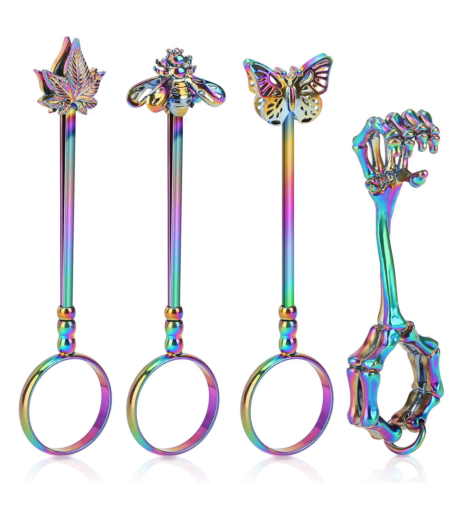ACETOP Holder Ring for Men Women, 4Pcs Butterfly/Bee/Maple Leaf/Skeleton Hand Shape Blunt Joint Ring Clip, Elegant Finger Holder, Gifts for Lady Gentleman (#17mm, Multicolor)