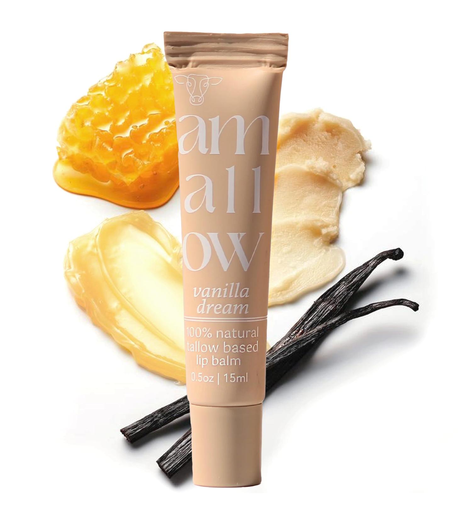 Amallow All Natural Tallow Lip Balm Squeezable Tube - Grass Fed/Finished Beef Tallow + Organic Beeswax & Vanilla Essential Oil .5 OZ (Vanilla Dream) - Buy Online on GoSupps.com
