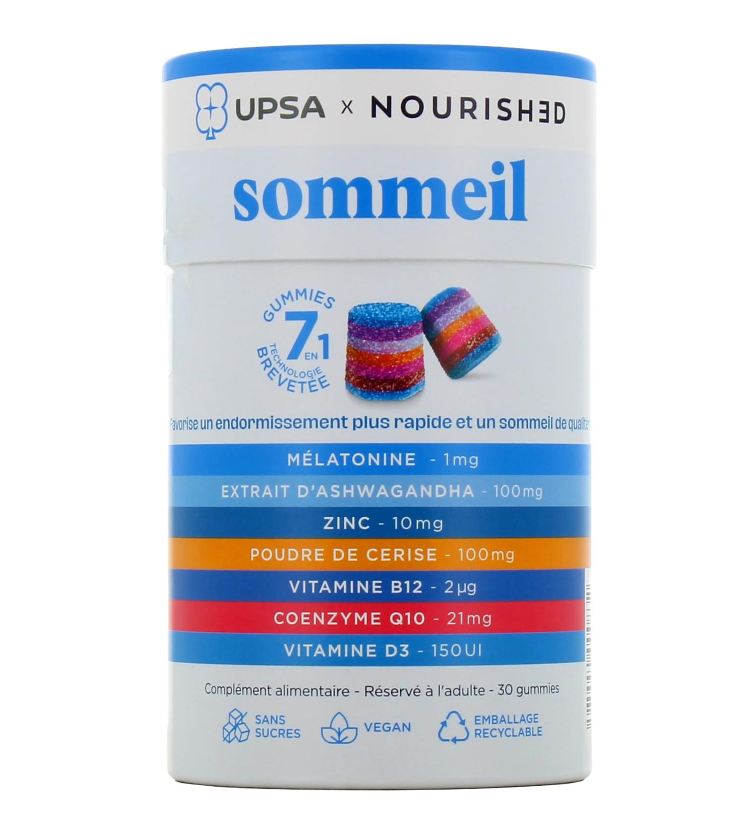 UPSA Nourished Sleep Supplement without Sugars Promoting Faster Sleep and Quality Sleep - Boxes of 30 Gummies