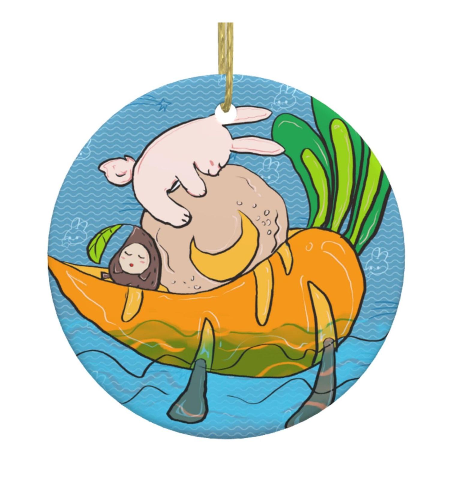 YYHHAOFA Sunflower Seeds and Rabbits Prints Christmas Ceramic Round Pendant Decoration - Festive Hanging Ornament for Stores and Homes -2.9 in - Buy Online on GoSupps.com