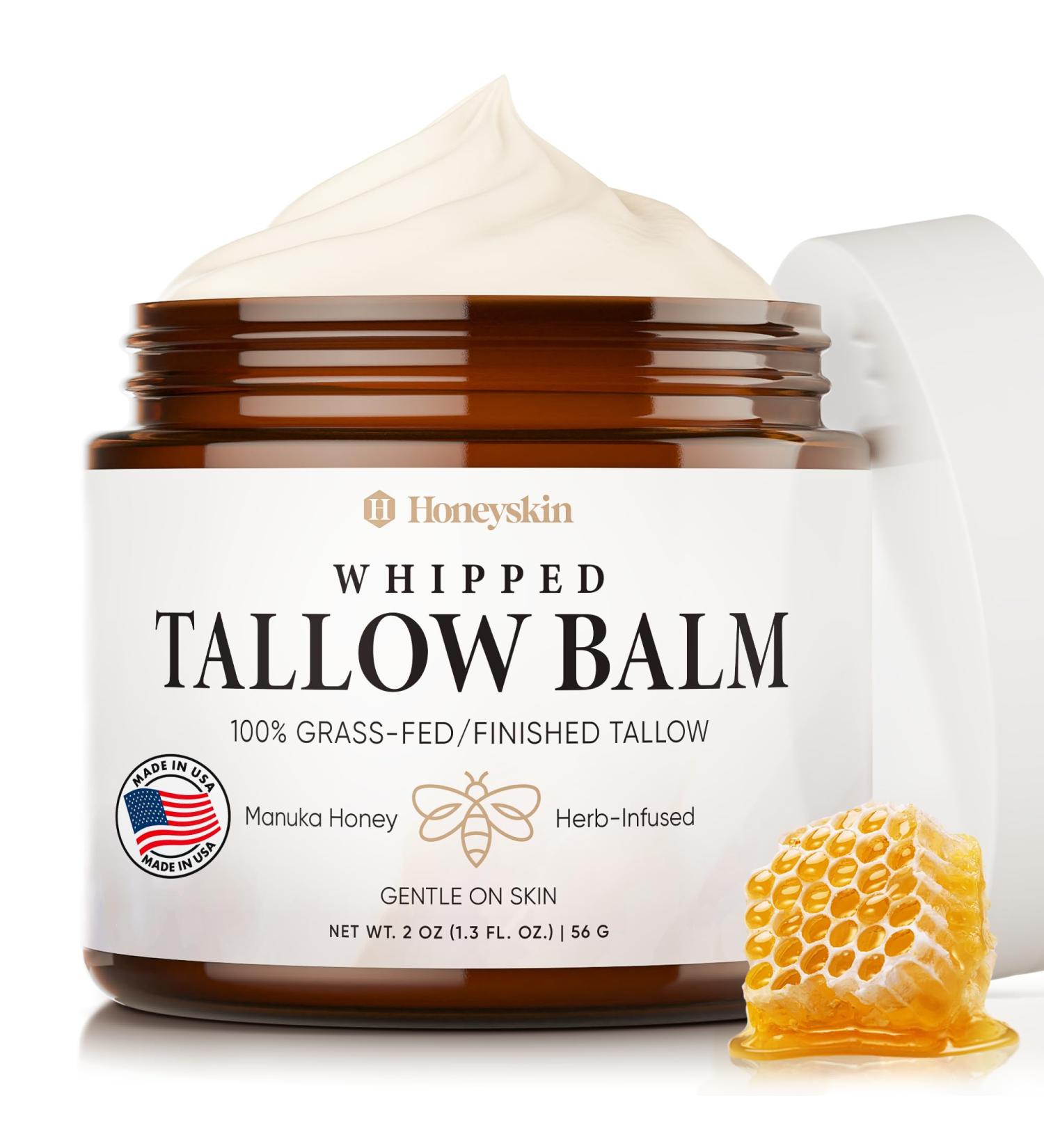 Honeyskin Whipped Tallow and Honey Balm 100% Grass-Fed All Natural Mountain Beef Tallow for Skin Face Moisturizer Nourishing Hydrating Balm for Dry Sensitive Skin Gentle Soothing Care 2oz - Buy Online on GoSupps.com