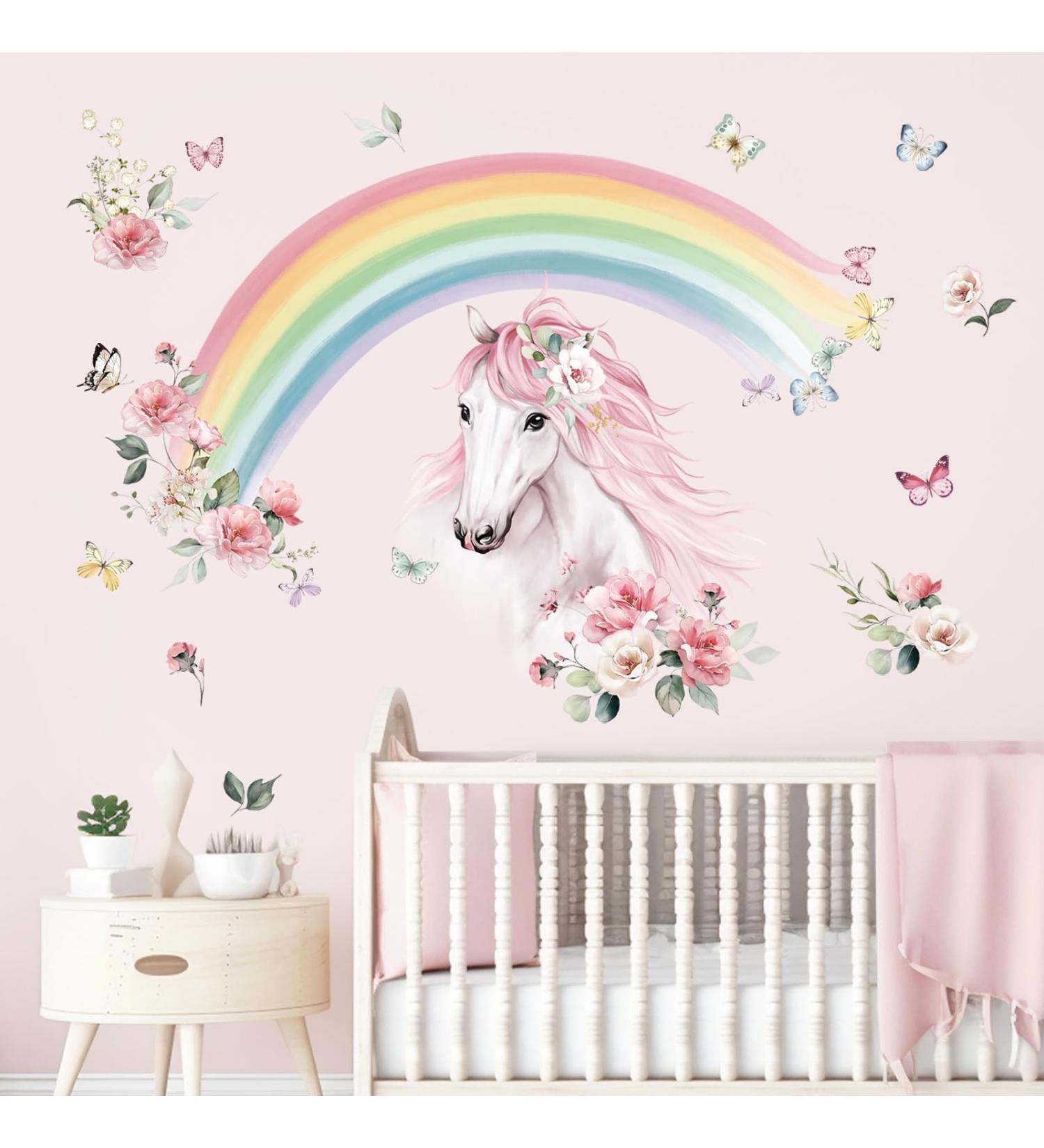 Wondever Large Rainbow Horse Flower Wall Decals for Girls Bedroom | Peel and Stick Kids Room Nursery Wall Art Stickers - Buy Online on GoSupps.com