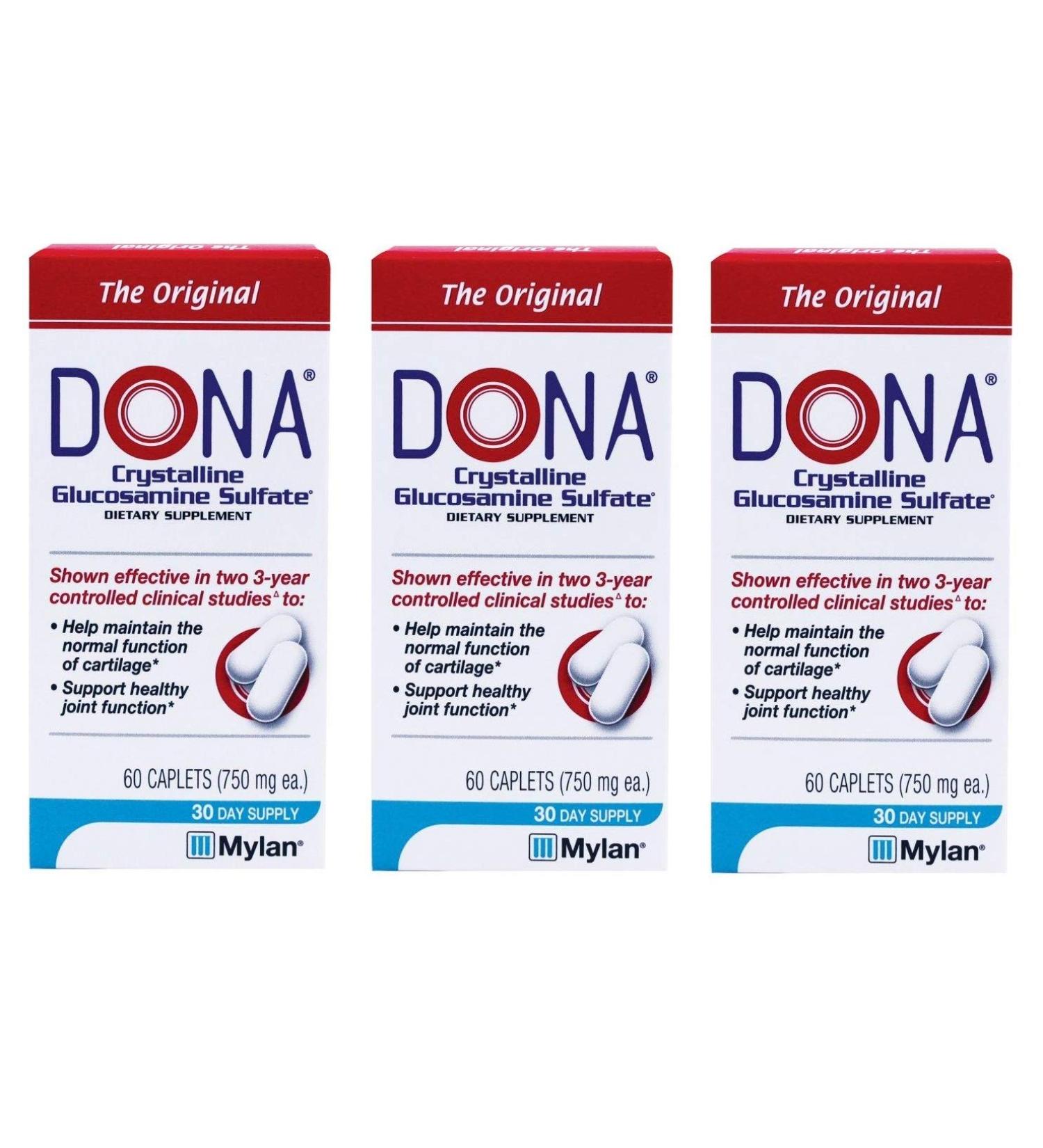 DONA Crystalline Glucosamine Sulfate 60 caplets (3 Pack)