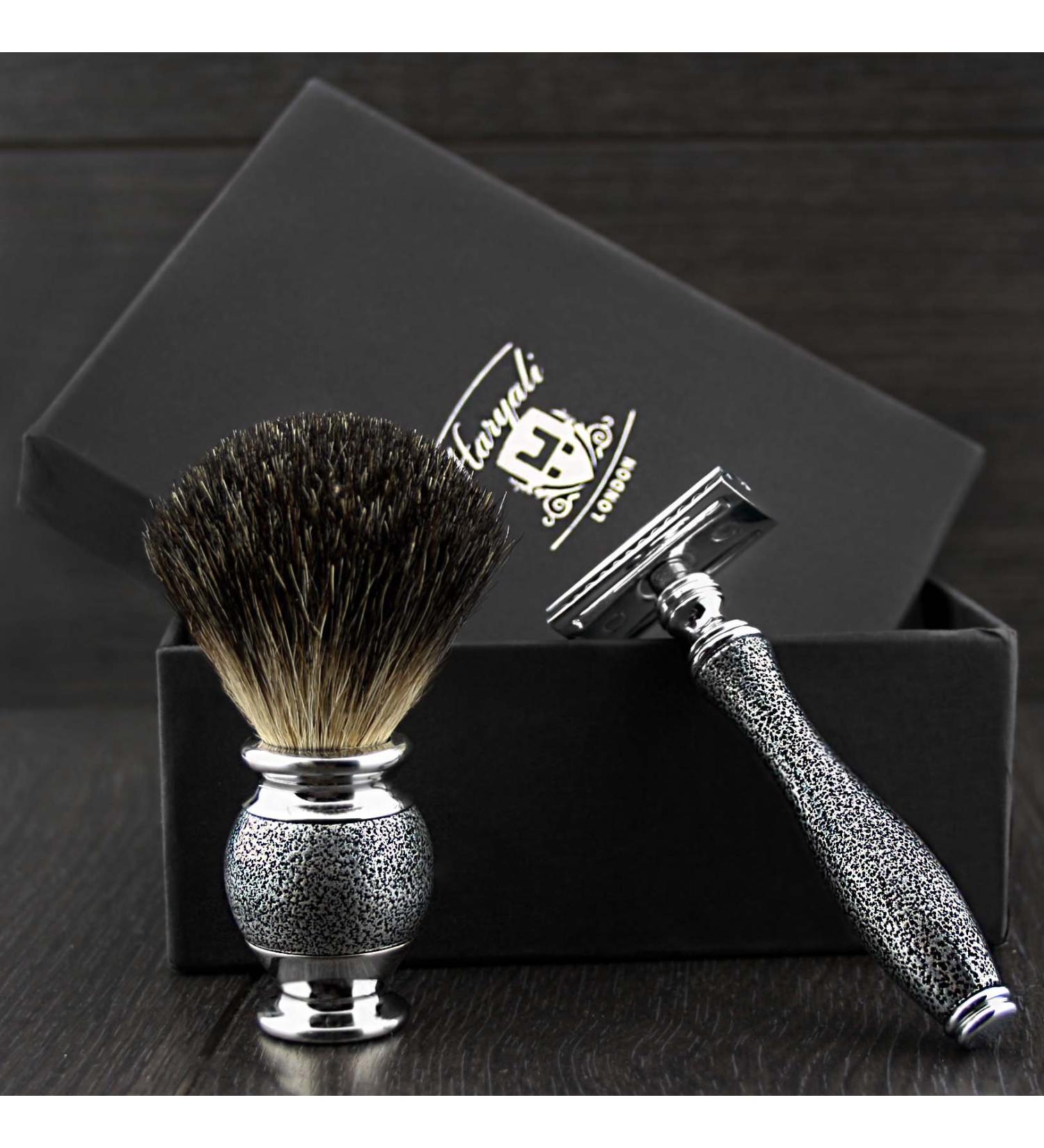 Men's Shaving Set Kit - Double Blade Safety Razor & Badger Hair Brush | Perfect Gift for Him - Buy Online on GoSupps.com