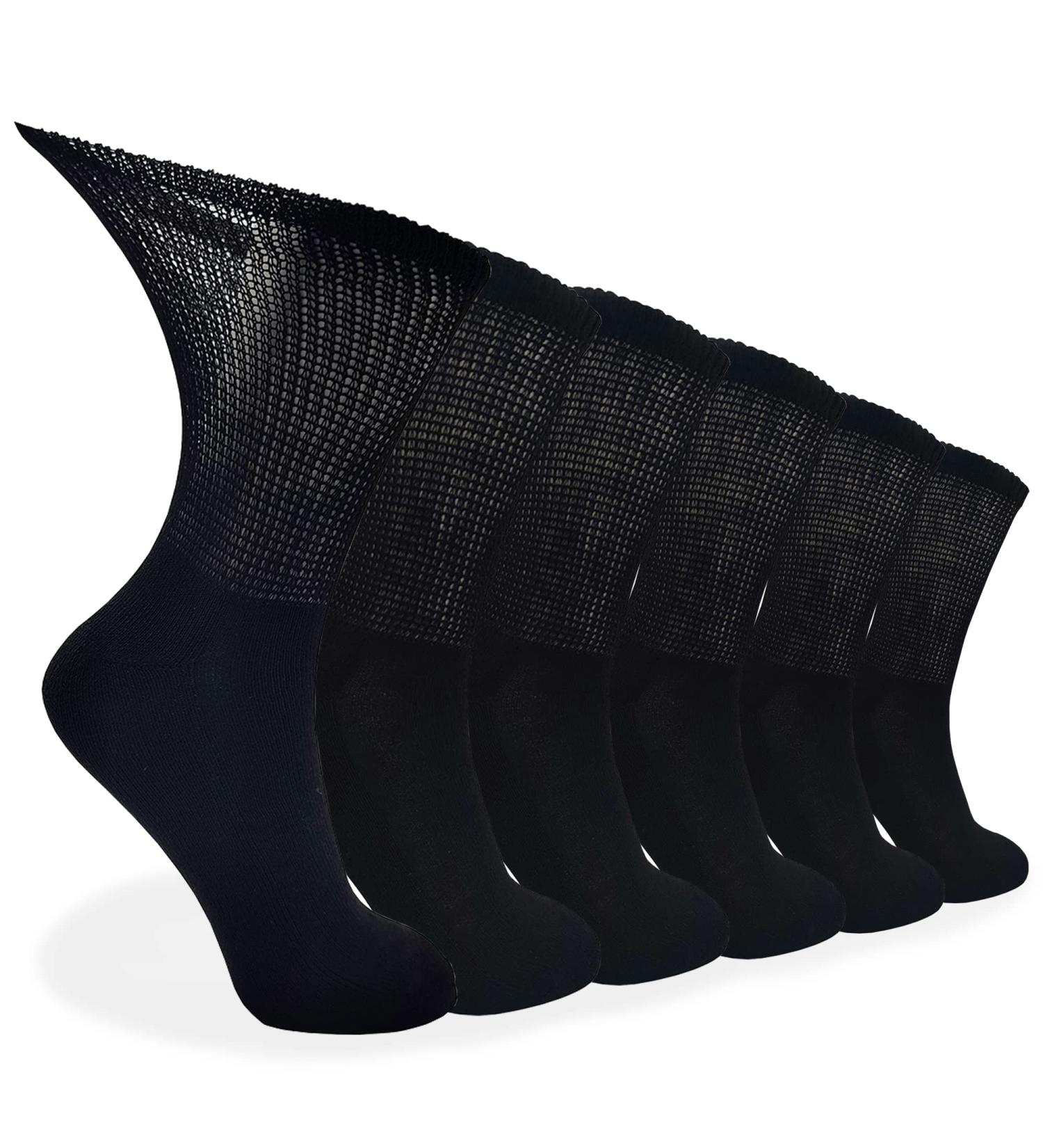 LIN Diabetic Socks - 6 Pairs Crew/Jet Black - Non-Binding Circulatory Extra Wide Top Socks for Men & Women with Edema, Neuropathy, and Lymphedema - Size 13-15 - Buy Online on GoSupps.com