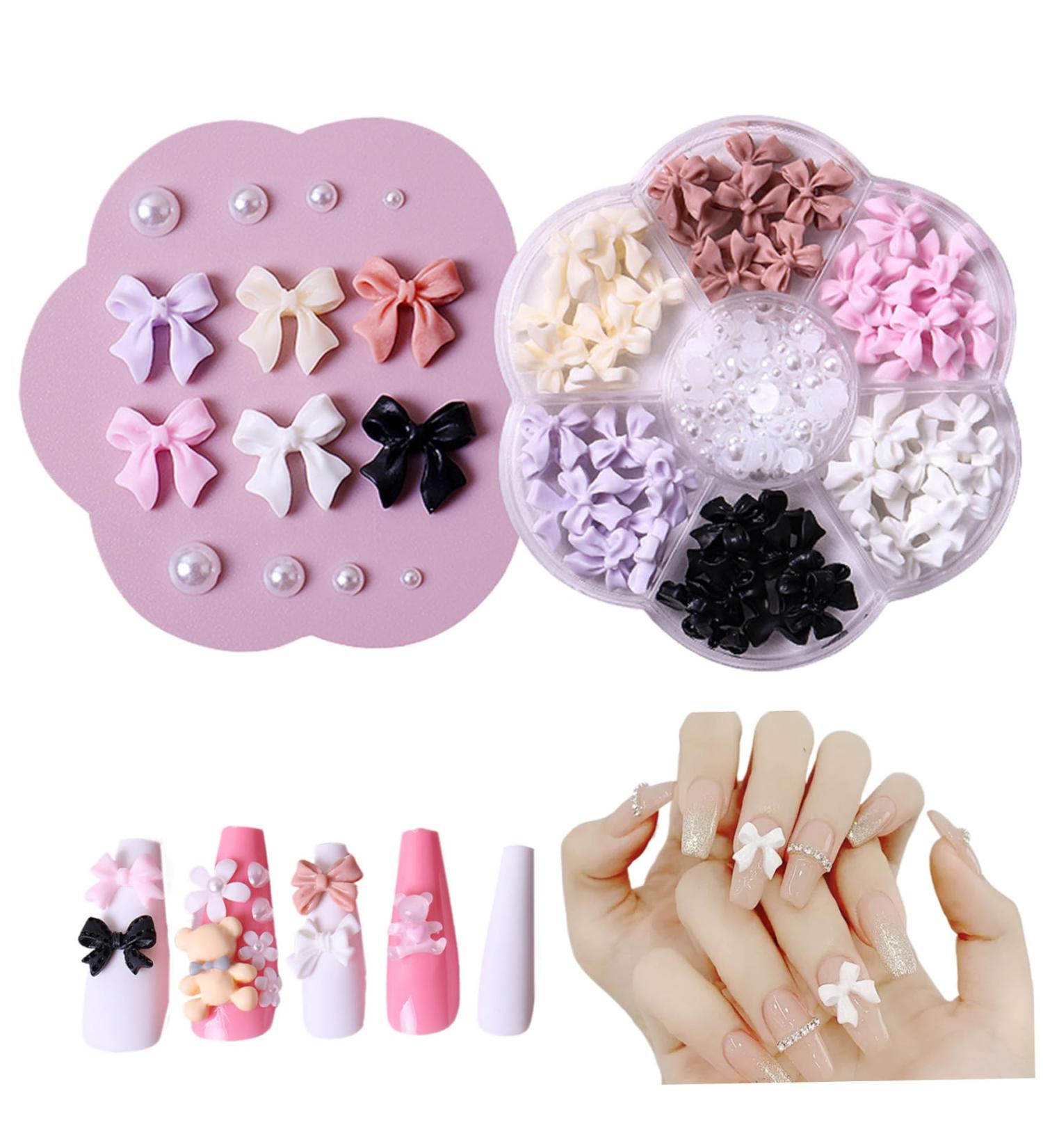 1 Box Bow Nail with 7 Grids Nail Art Colorful Nail and Gems Decorative Bow Diverse Styles Bow Beauty Supplies - Buy Online on GoSupps.com