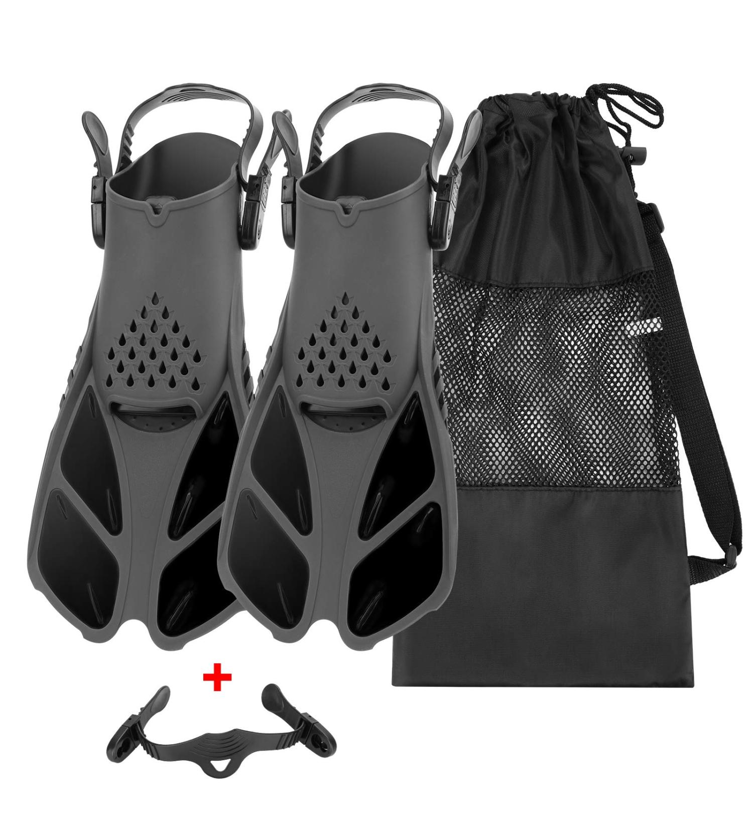 QKURT Snorkel Fins | Adjustable Buckles Open Heel Diving Flippers | Short Fins for Snorkeling, Diving, Swimming | Black L/XL (Adult US Size 9-13) - Buy Online on GoSupps.com