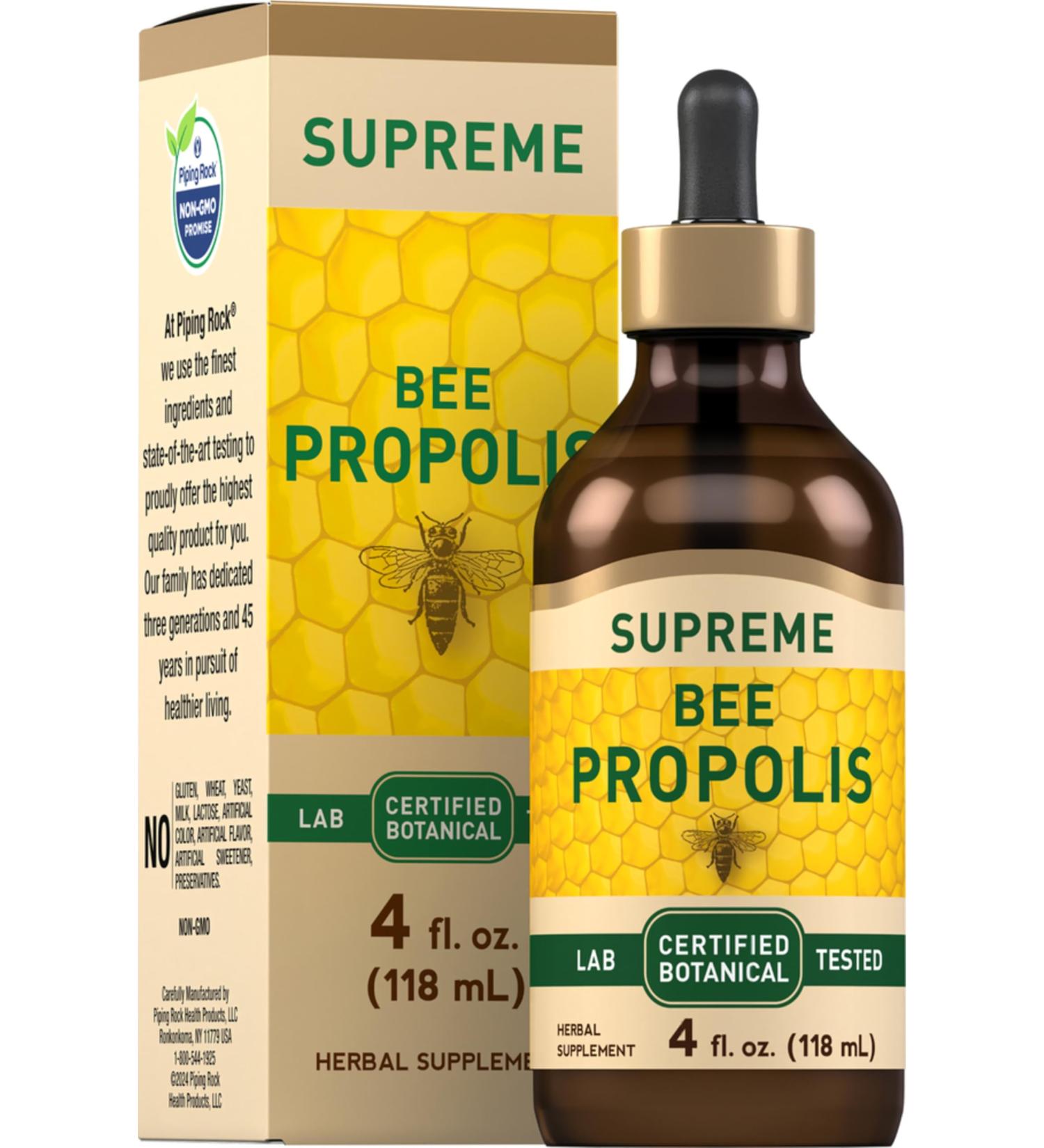 Piping Rock Bee Propolis Extract Tincture | 4 Fl Oz | Certified Botanical Liquid Drops | Non-GMO Gluten Free Supplement - Buy Online on GoSupps.com