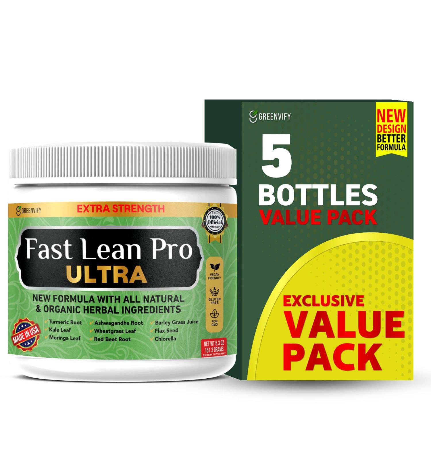 GREENVIFY Fast Lean Pro Ultra Extra Strength Supplement with Organic Herbs Natural Ingredients 6.3 oz 28 Servings (5) - Buy Online on GoSupps.com
