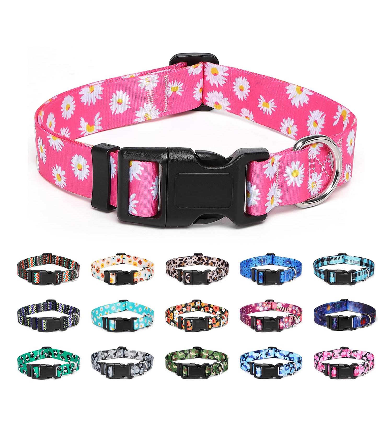 Suredoo Adjustable Soft Nylon Dog Collar for Small & Medium Dogs - Pink Daisy (L 38-63 cm) - Buy Online on GoSupps.com