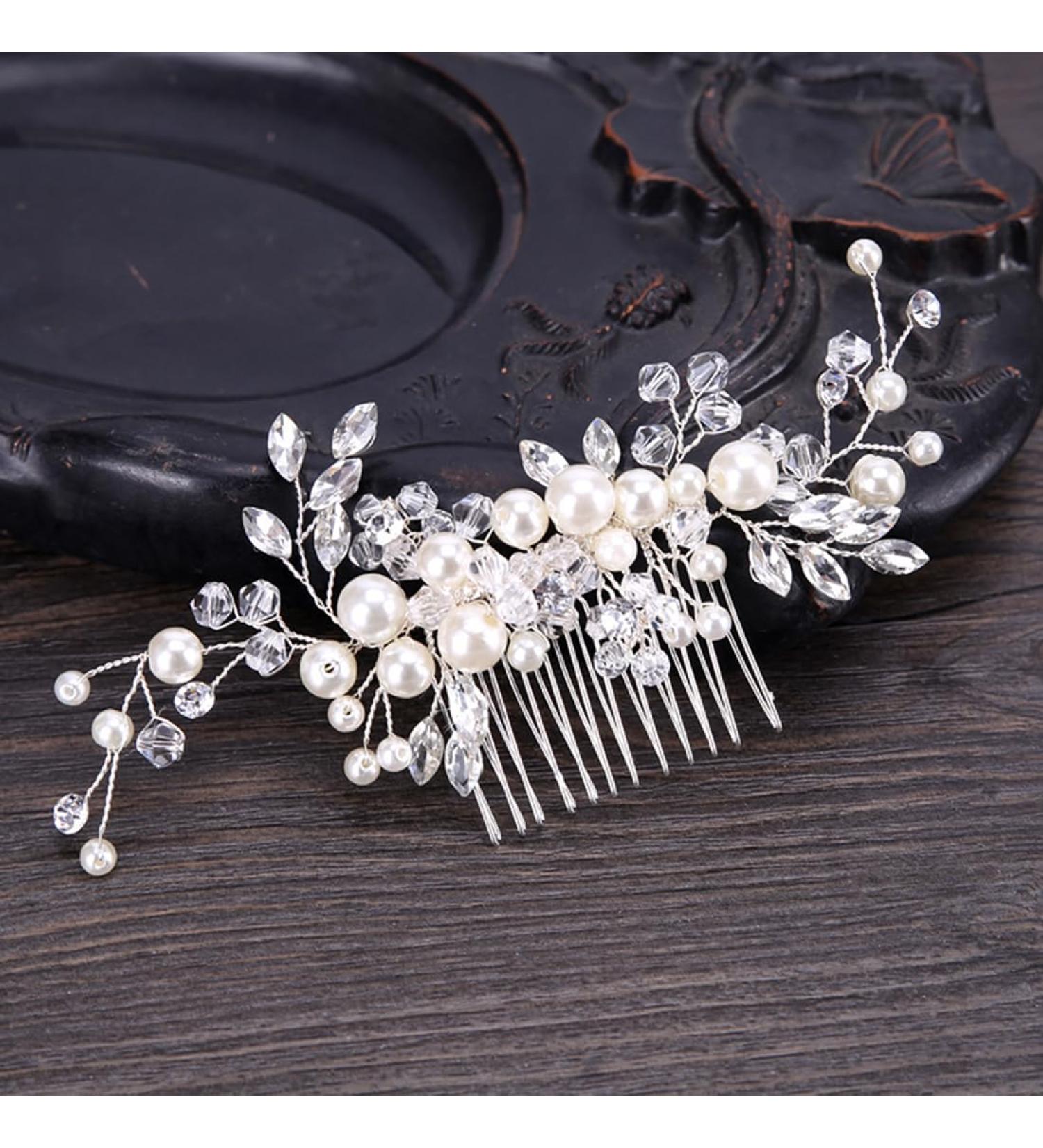 Bridal Flower Side Hair Clips Pearl Flower Hair Piece Wedding Hair Accessories for Brides Bridesmaid Girls Women - Buy Online on GoSupps.com