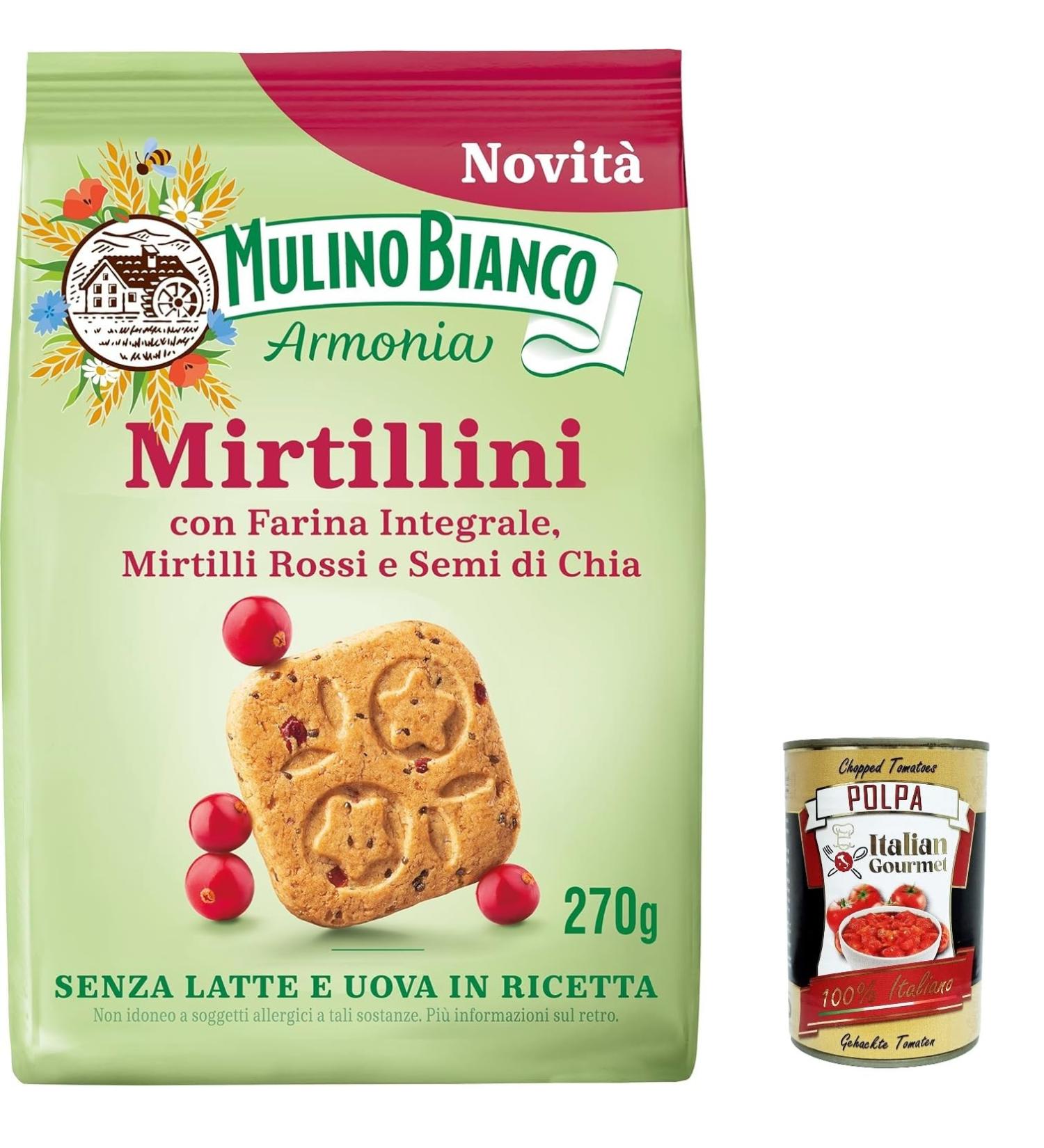  Italian Gourmet E.R. Mulino Bianco Mirtillini red blueberries and chia seeds rich in vitamin E no milk or eggs in the recipe 270g pack + 400g gourmet Italian polpa - Buy Online on GoSupps.com
