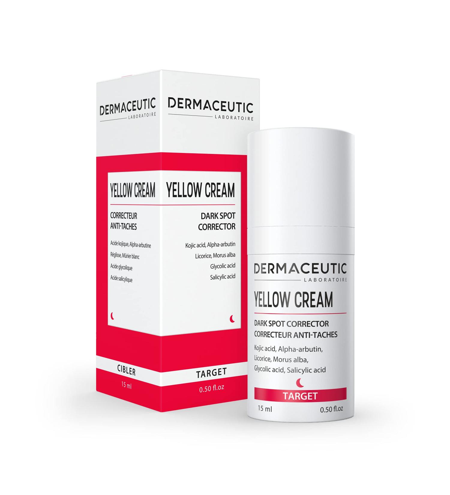 Yellow Cream by Dermaceutic - Anti-dark spot corrector containing Kojic Acid Alpha-Arbutin Licorice Extract White Mulberry Extract Glycolic and Salicylic Acid - 15ml - Buy Online on GoSupps.com