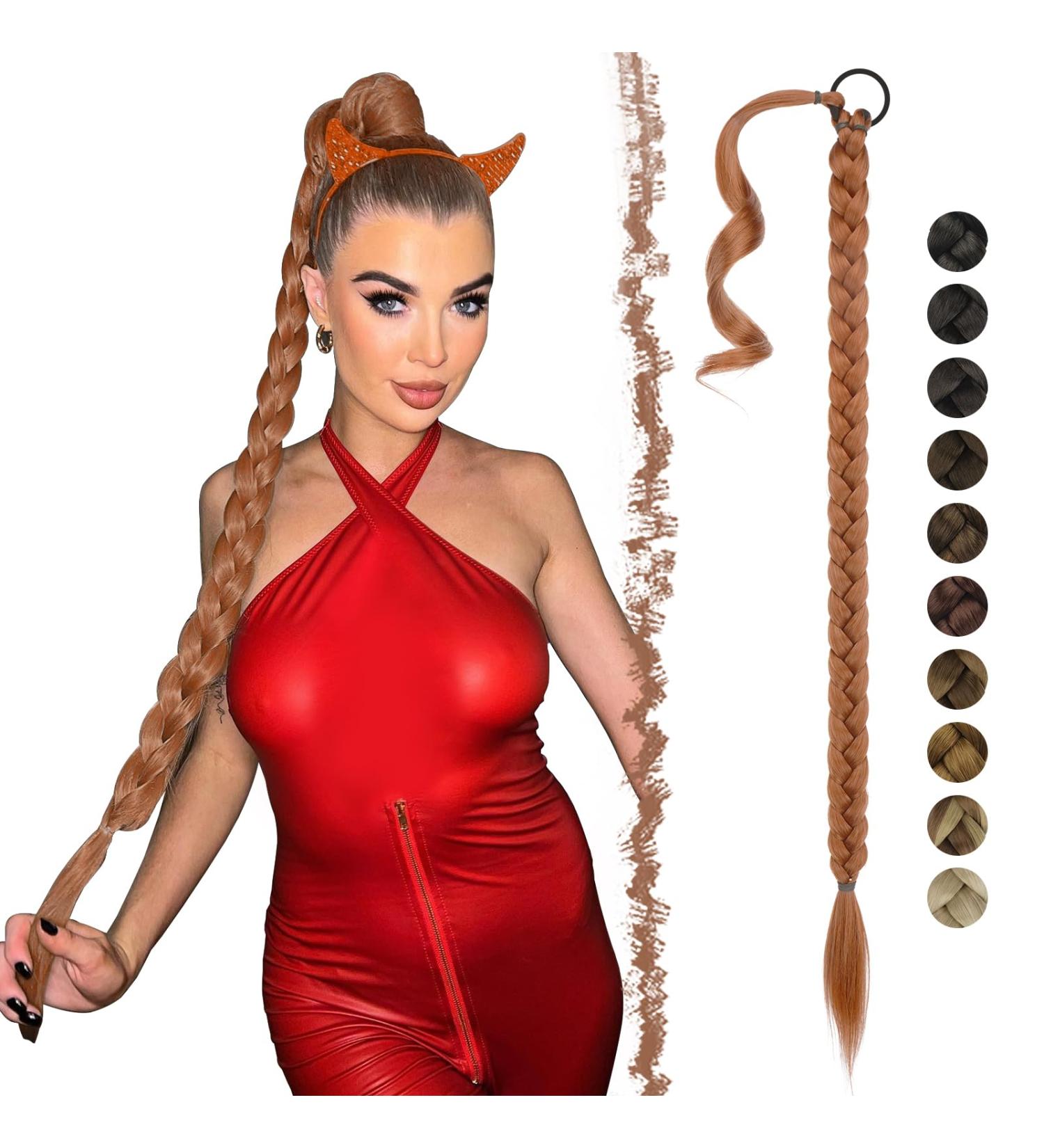 Feshfen Copper Red Braid Extensions Ponytail - 65cm Hair Tie Braids for Women | Long Lasting & Stylish Hair Extensions - Buy Online on GoSupps.com