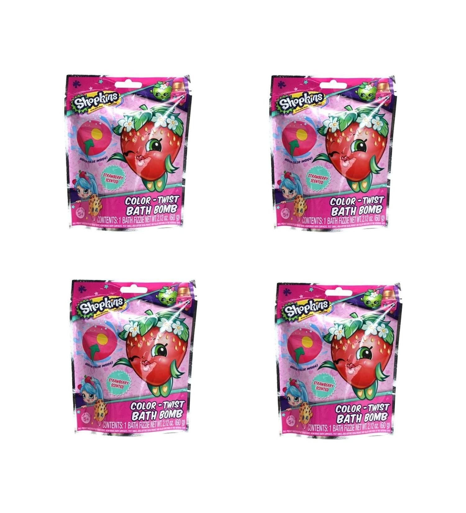 Shopkins Color-Twist Bath Bomb 4-Pack - Hidden Color - Strawberry Scented - Buy Online on GoSupps.com