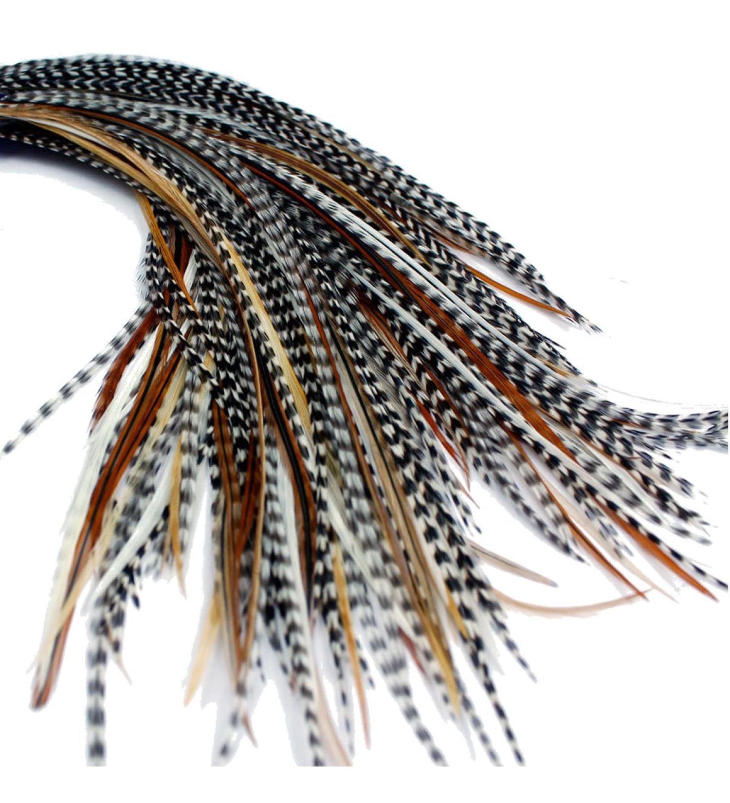 25 Real Feather Hair Extensions | Short Skinny 7-9 inch | Mixed Naturals with Rings/Loop - One Fine Day Feathers - Buy Online on GoSupps.com