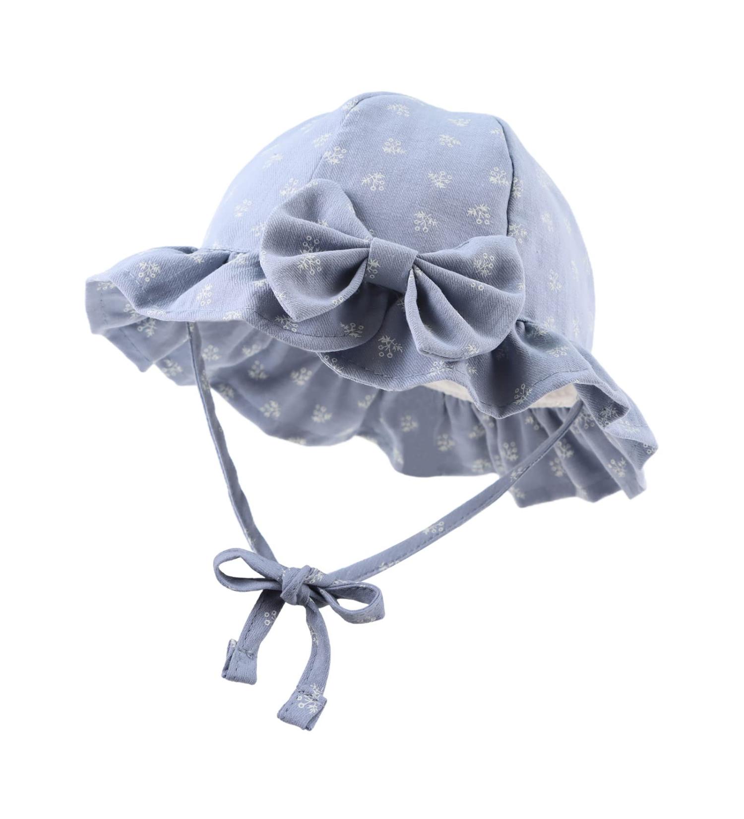XIAOHAWANG Baby Girl Sun Hat with Embroidered Flowers | Toddler Bucket Hat for Infant Girls 0-3 Months - Blue - Buy Online on GoSupps.com