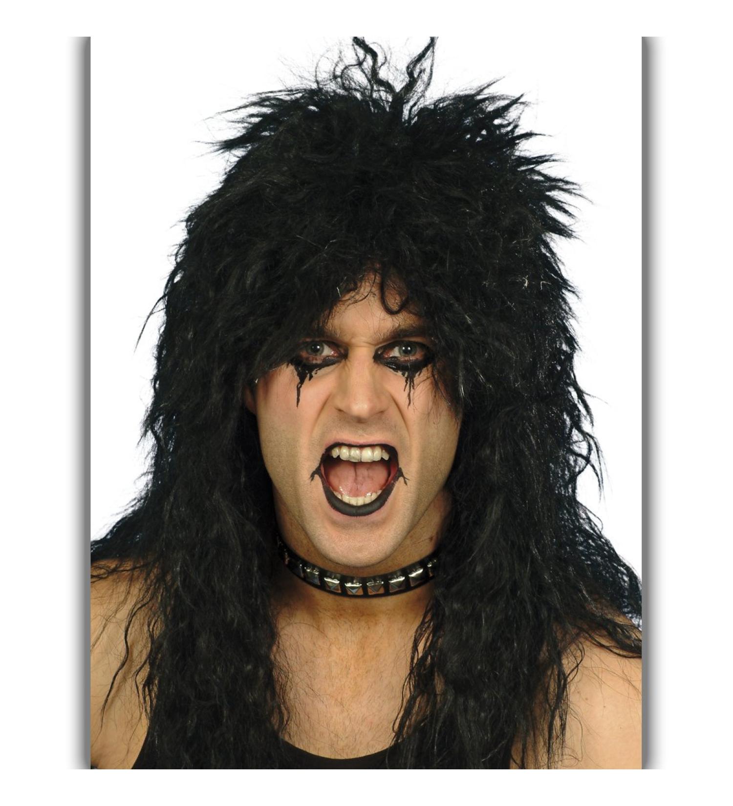 Amakando men's wig black hard rocker vokuhila long -haired wig men men's wigs punk rock star alice cooper rocker wig kiss