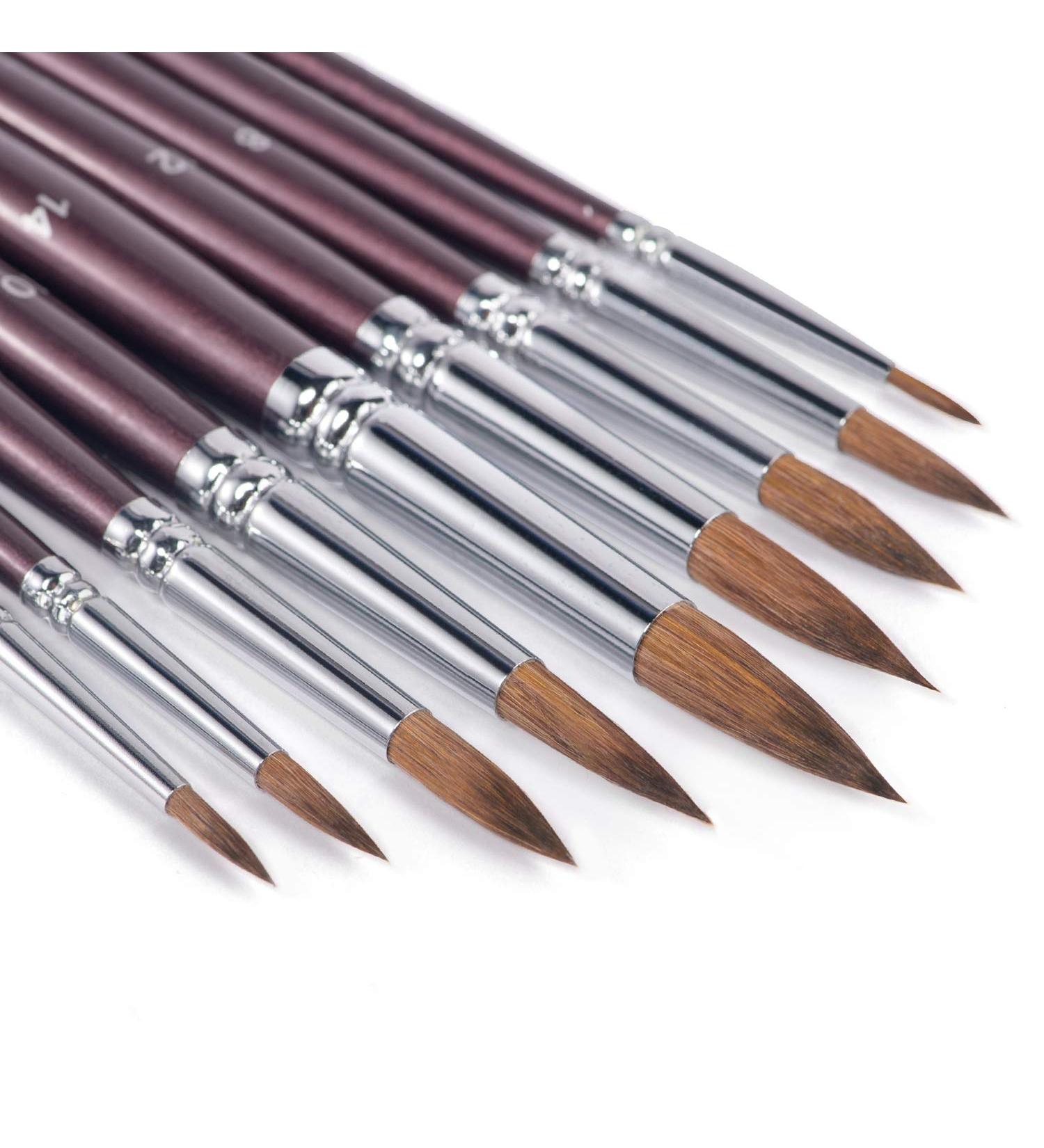 9pcs Fuumuui Kolinsky Sable Watercolor Brushes Set for Artists - Round Pointed Professional Detail to Mop Brushes for Watercolor, Gouache, Acrylic, Ink - Brown - Buy Online on GoSupps.com