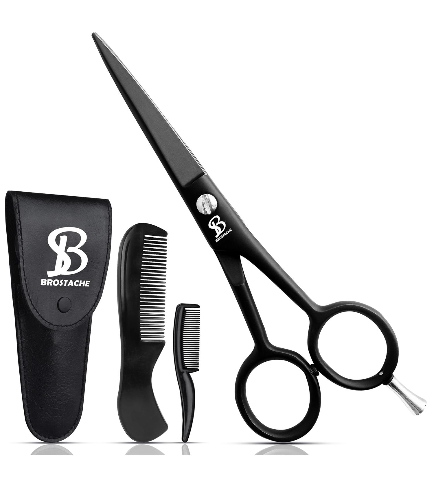 BROSTACHE Beard & Mustache Scissors for Men - Hand-Forged with Bevel Edge in Leather Travel Pouch | Precision Grooming Kit with Extremely Sharp Scissors & Adjustable Screw - Buy Online on GoSupps.com