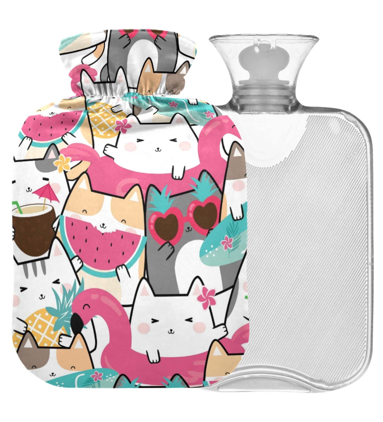 Naanle Cute Cats Hot Water Bottle | 1L Transparent Heat Bottle for Warm & Cold Therapy | Pain Relief for Hands & Feet - Buy Online on GoSupps.com