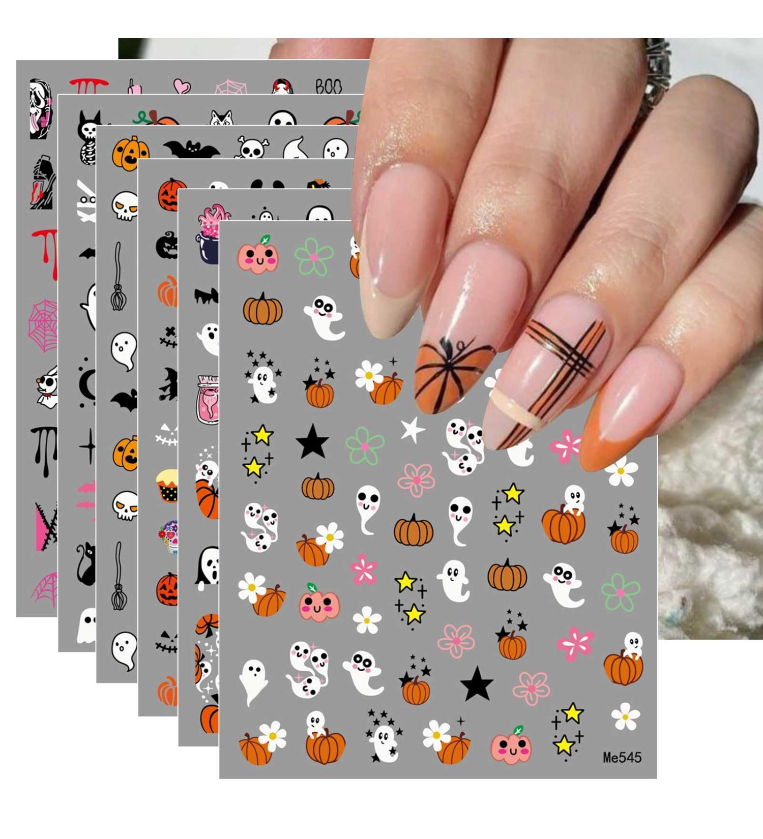 Halloween Nail Stickers 12 Sheets Self-Adhesive Nail Decal Pumpkin Ghosts Star Nail Art Decoration Design Supplies - Buy Online on GoSupps.com