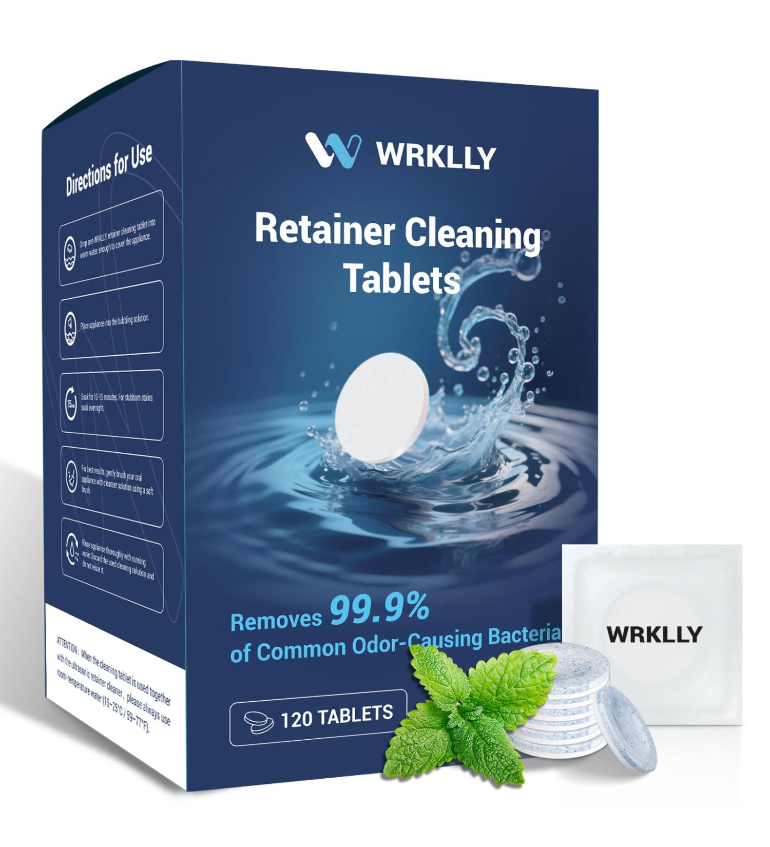 Retainer Cleaner Tablets (120 pcs) Denture Cleaning Tablets for Invisalign Night Mouth Guard for Aligners Remove Odors Stains and Plaque Quick Cleanser Mint Fresh Flavor 4 Month Supply Blue - Buy Online on GoSupps.com