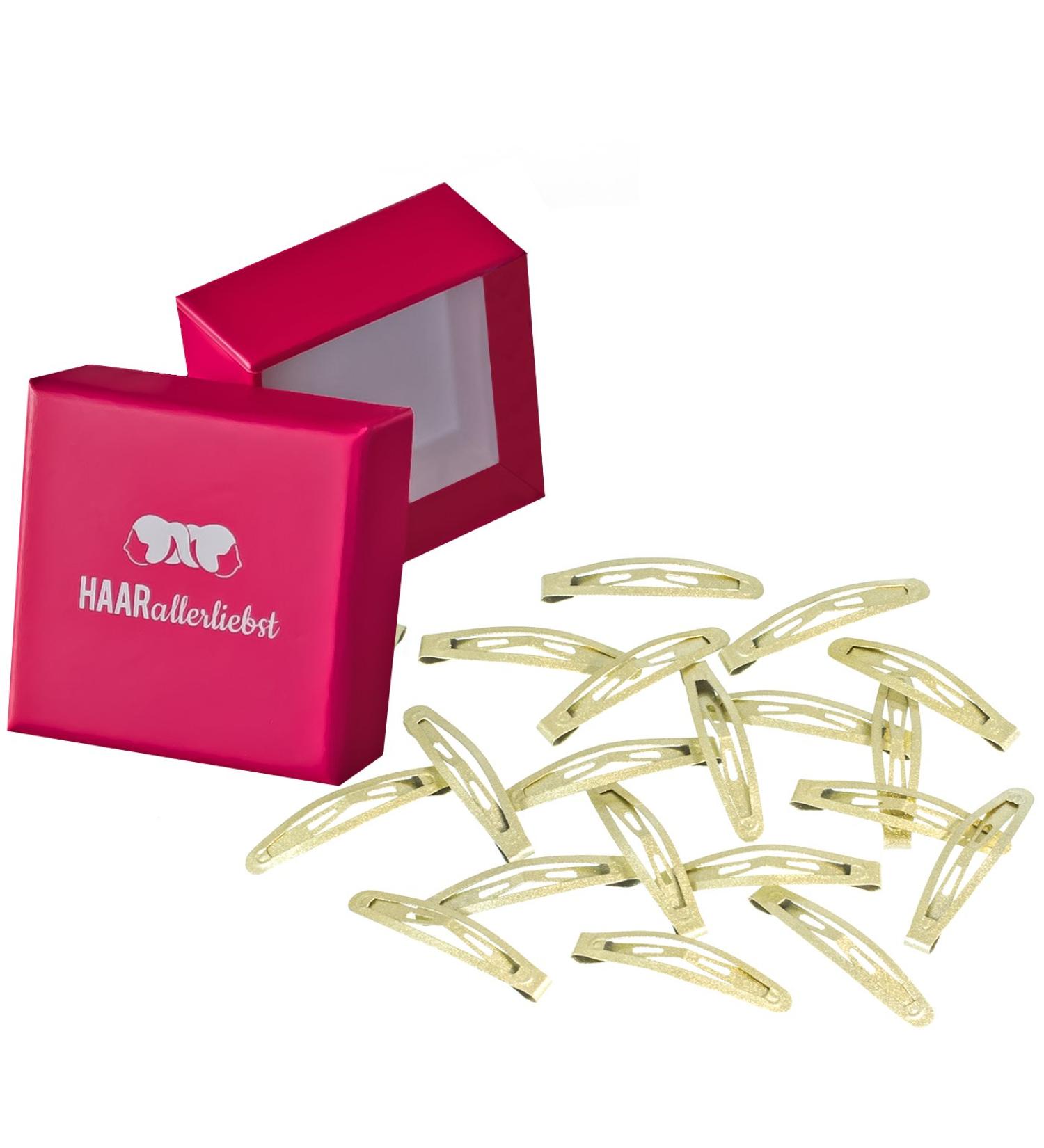 Hair -minded hair clips small mini (20 pieces | gold shimmering | 4.3cm short) including box for storage (box color: pink)