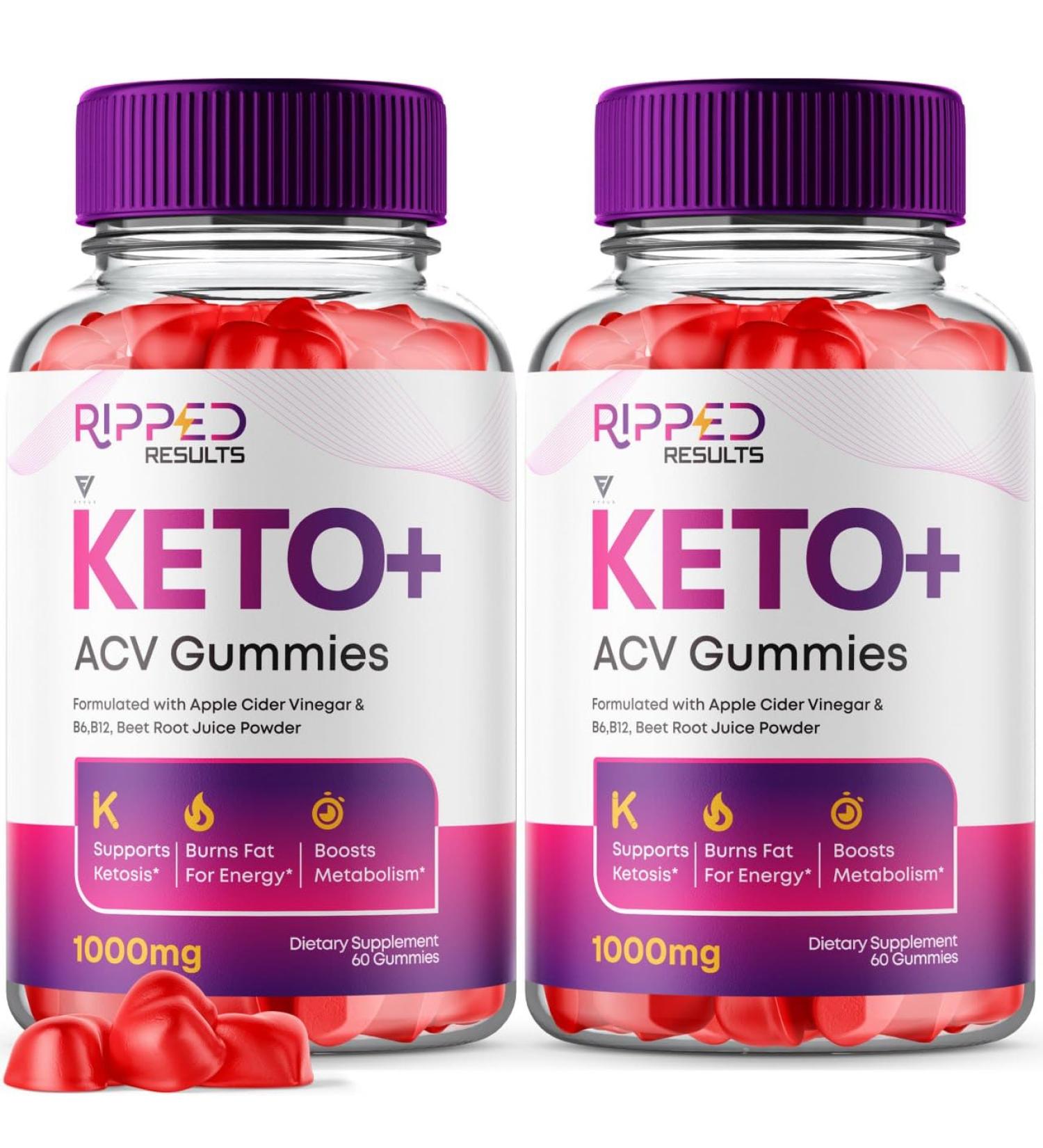Fyvus Ripped Results Keto ACV Gummies - 2 Pack 1000MG Apple Cider Vinegar Supplement for Weight Loss & Energy - Advanced Keto + Folic Acid (120 Gummies - Buy Online on GoSupps.com