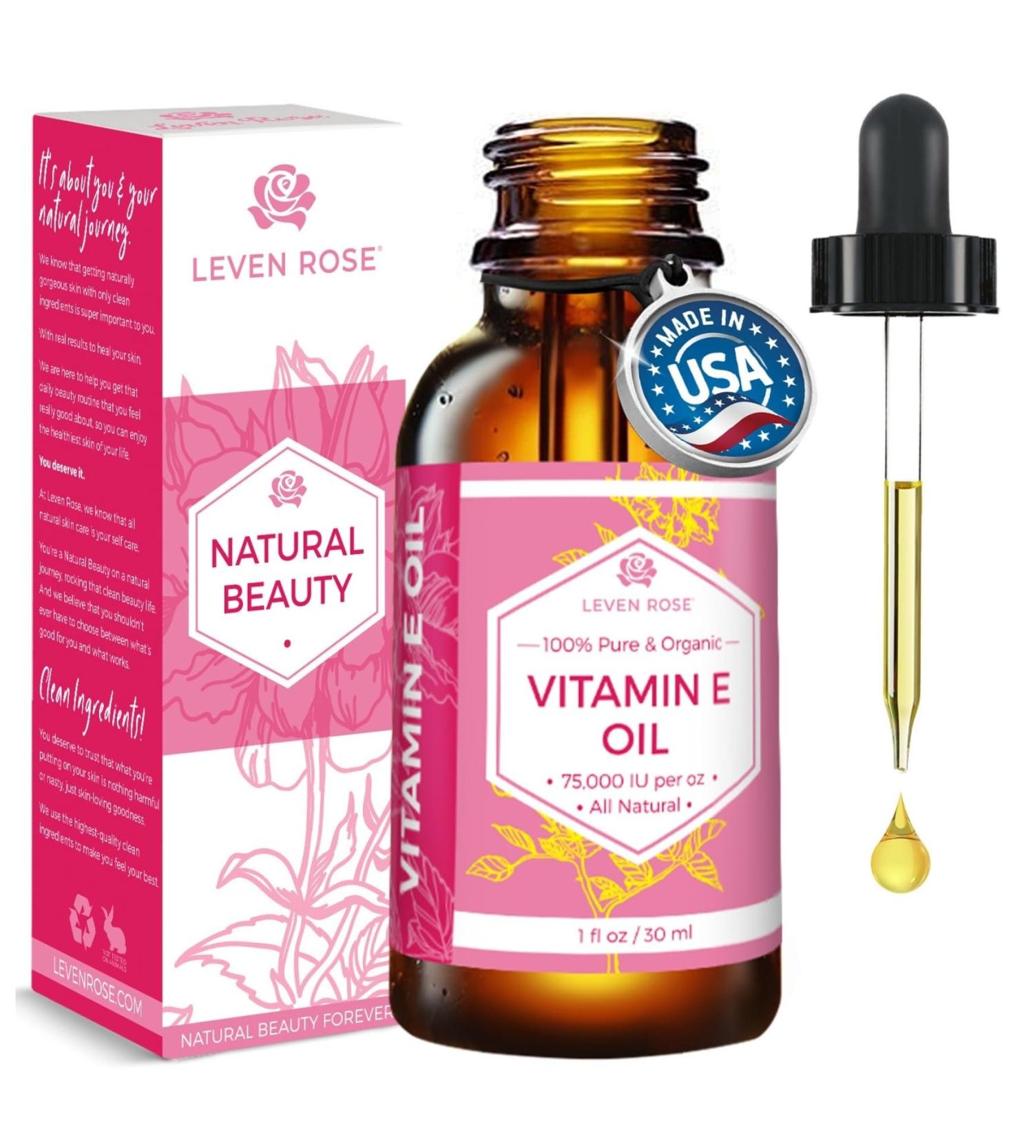 Leven Rose 100% Vitamin E Oil 75,000 IU per oz 100% Natural, Organic, Pure Vitamin E Oil for Skin, Face, Hair, Nails 1oz 1 Fl Oz (Pack of 1) - Buy Online on GoSupps.com