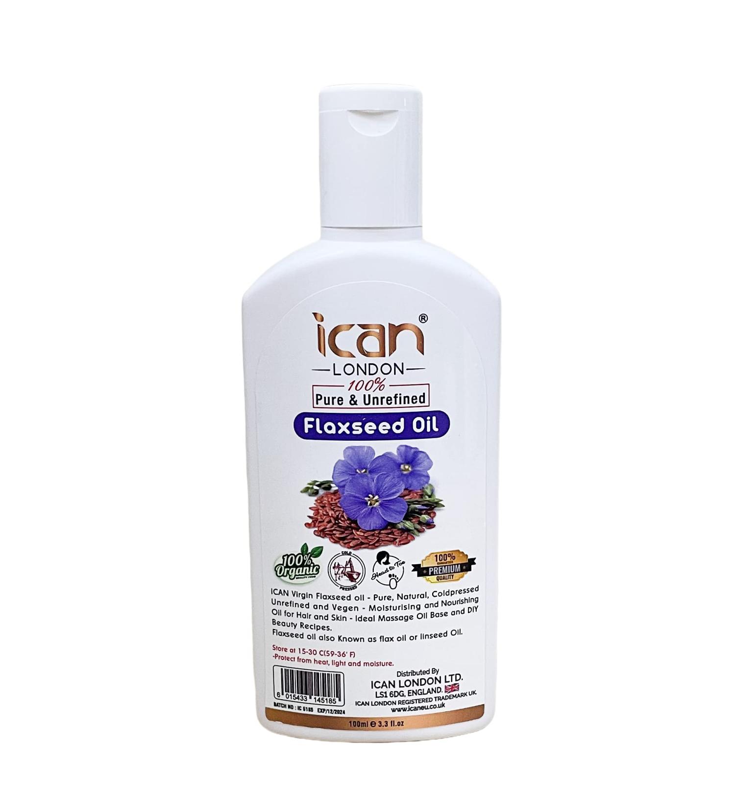 ican london 100% pure & unrefined flaxseed oil 100ml - Buy Online on GoSupps.com