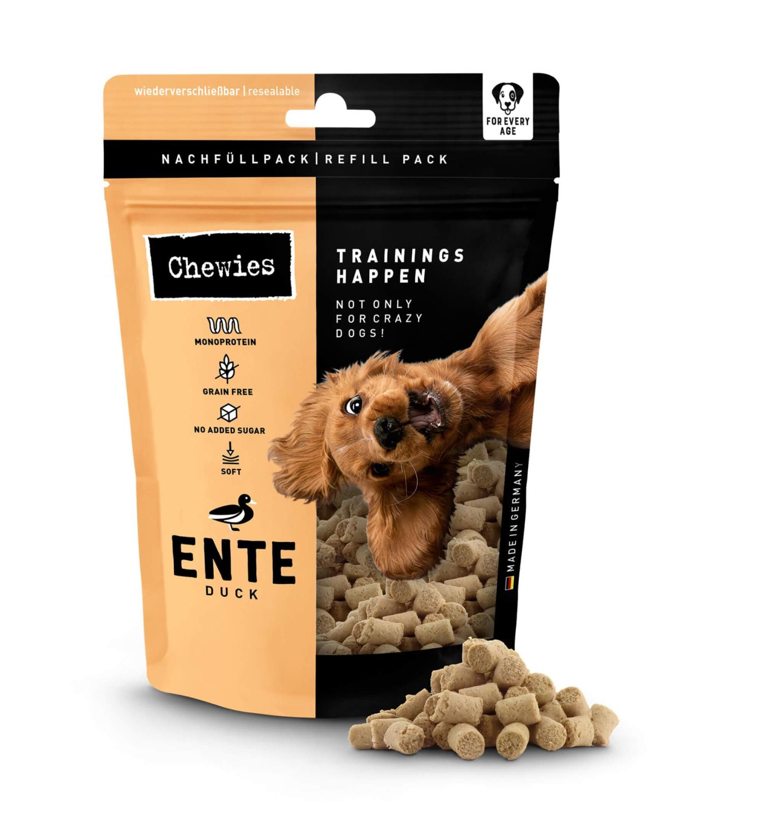 Chewies Duck Training Bats - Grain-Free Sugar-Free Monoprotein Dog Treats - Soft & Reusable Packaging - Made in Germany (6 x 175g) - Buy Online on GoSupps.com