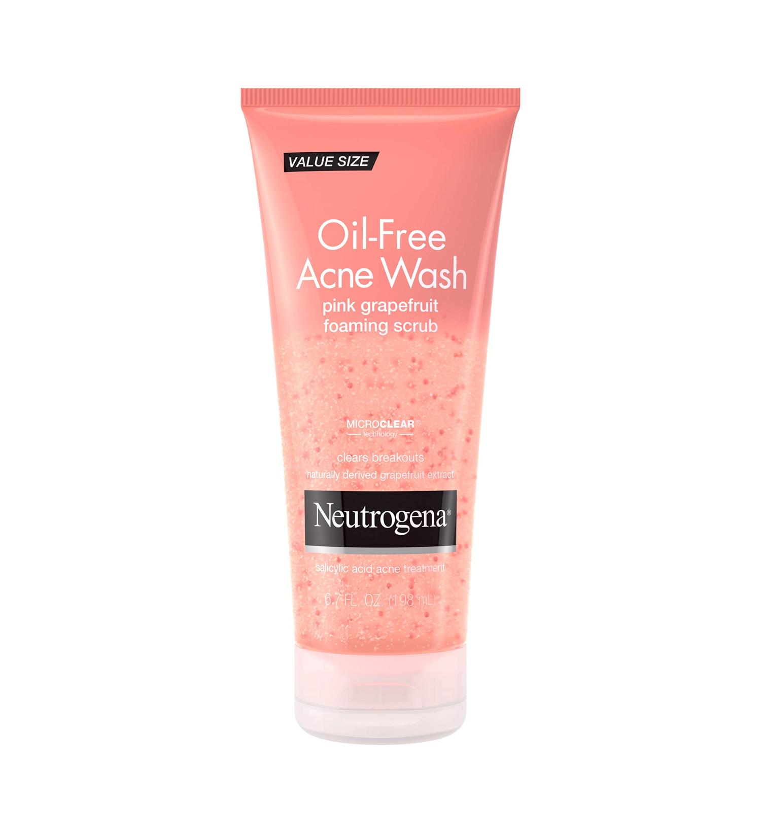 Neutrogena Oil Free Pink Grapefruit Acne Face Wash - Vitamin C & 2% Salicylic Acid Treatment for Breakouts - 6.7 oz - Gentle Foaming Facial Scrub - Buy Online on GoSupps.com