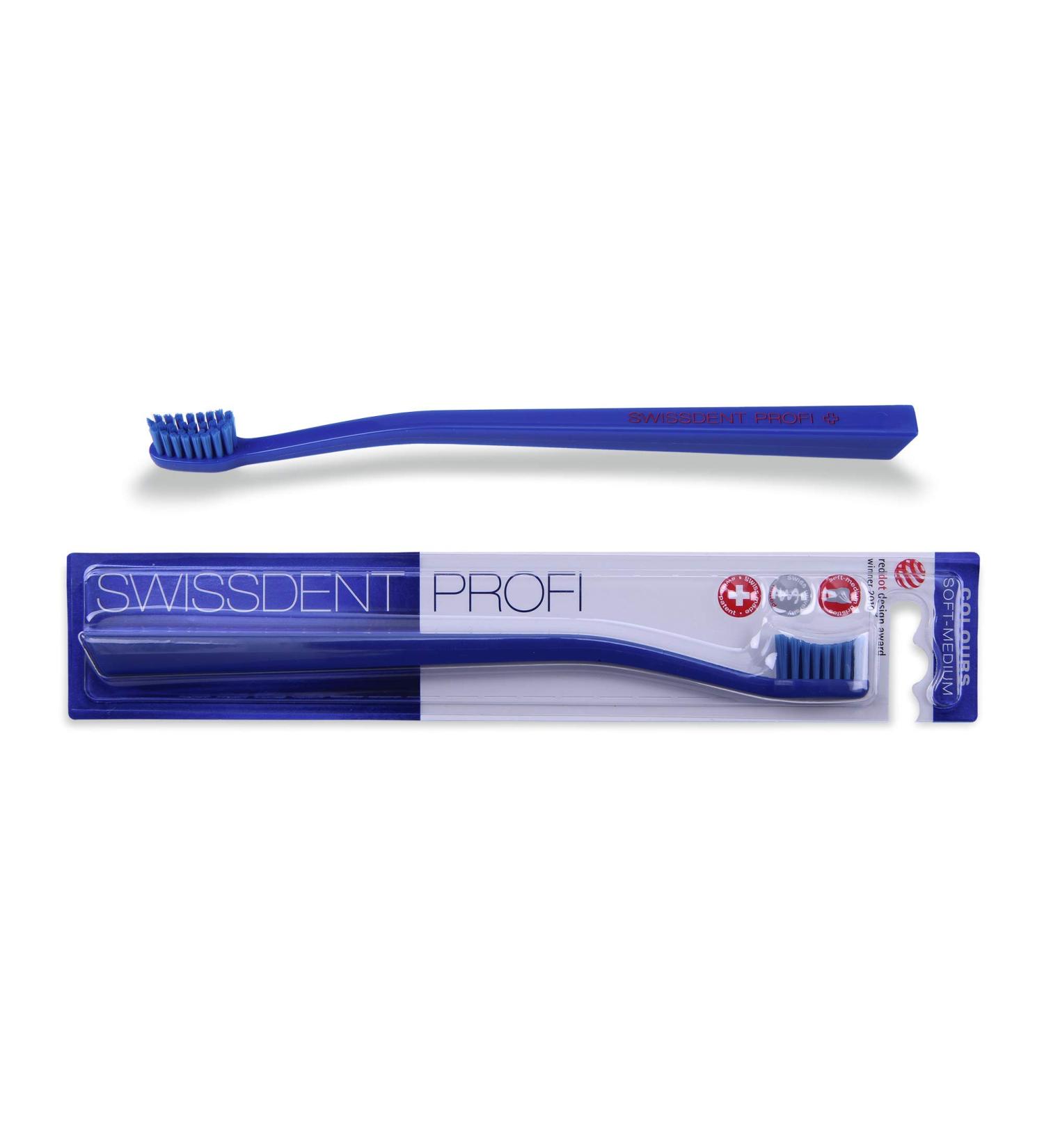 SWISSDENT PROFI COLOURS Toothbrush - Soft-Medium Blue | Award-Winning Patented Design | International Shipping - Buy Online on GoSupps.com